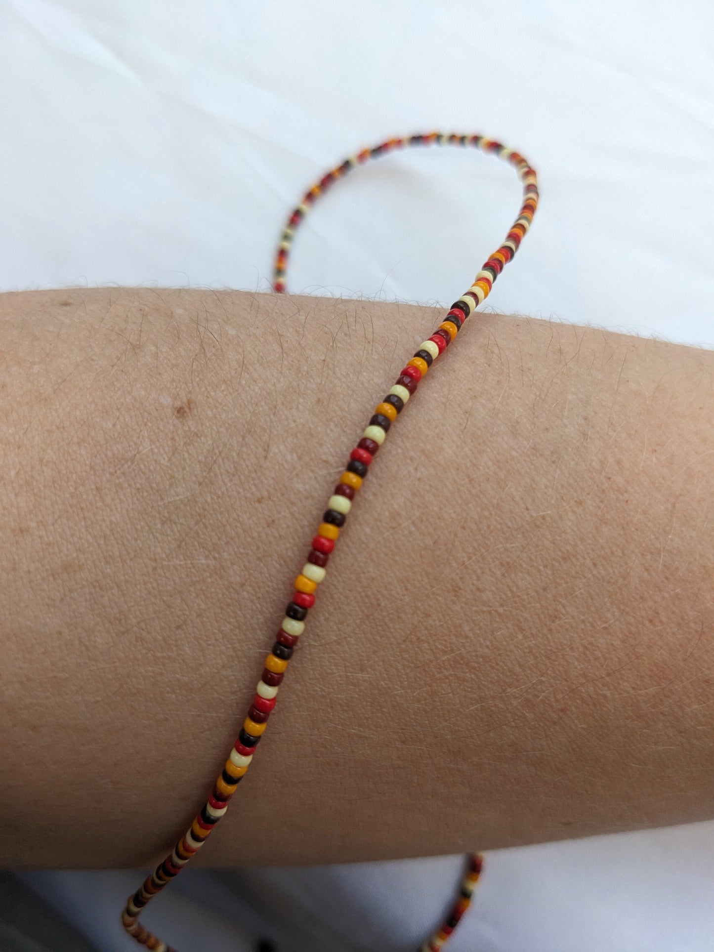 Autumnal tiny seed beaded layering necklace, minimal necklace, bright autumn tones