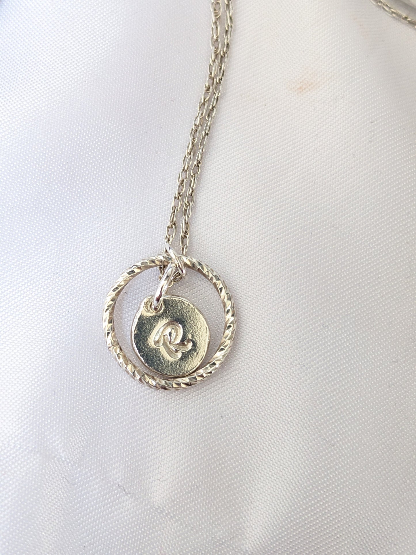 Sterling Silver Personalised Pendant Charm Necklace | Handmade Initial in a Circle Pendant