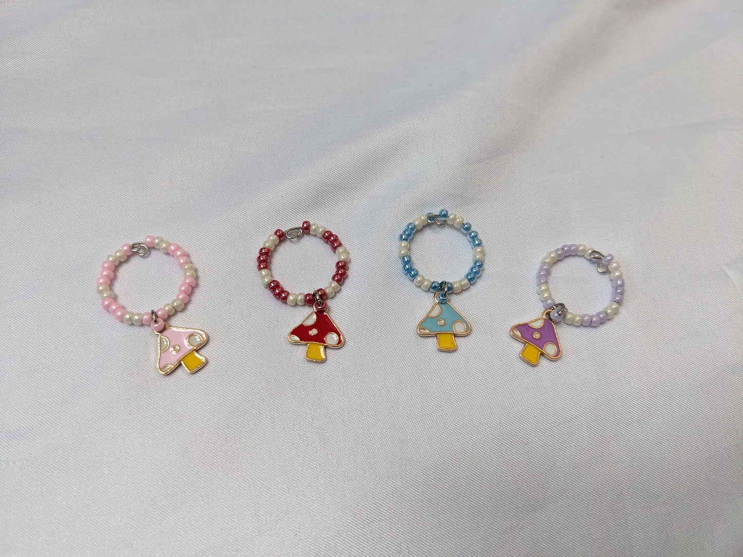 4 Toadstool Wine Glass Charms | Colourful Mushroom Stemmed Glass Identifiers