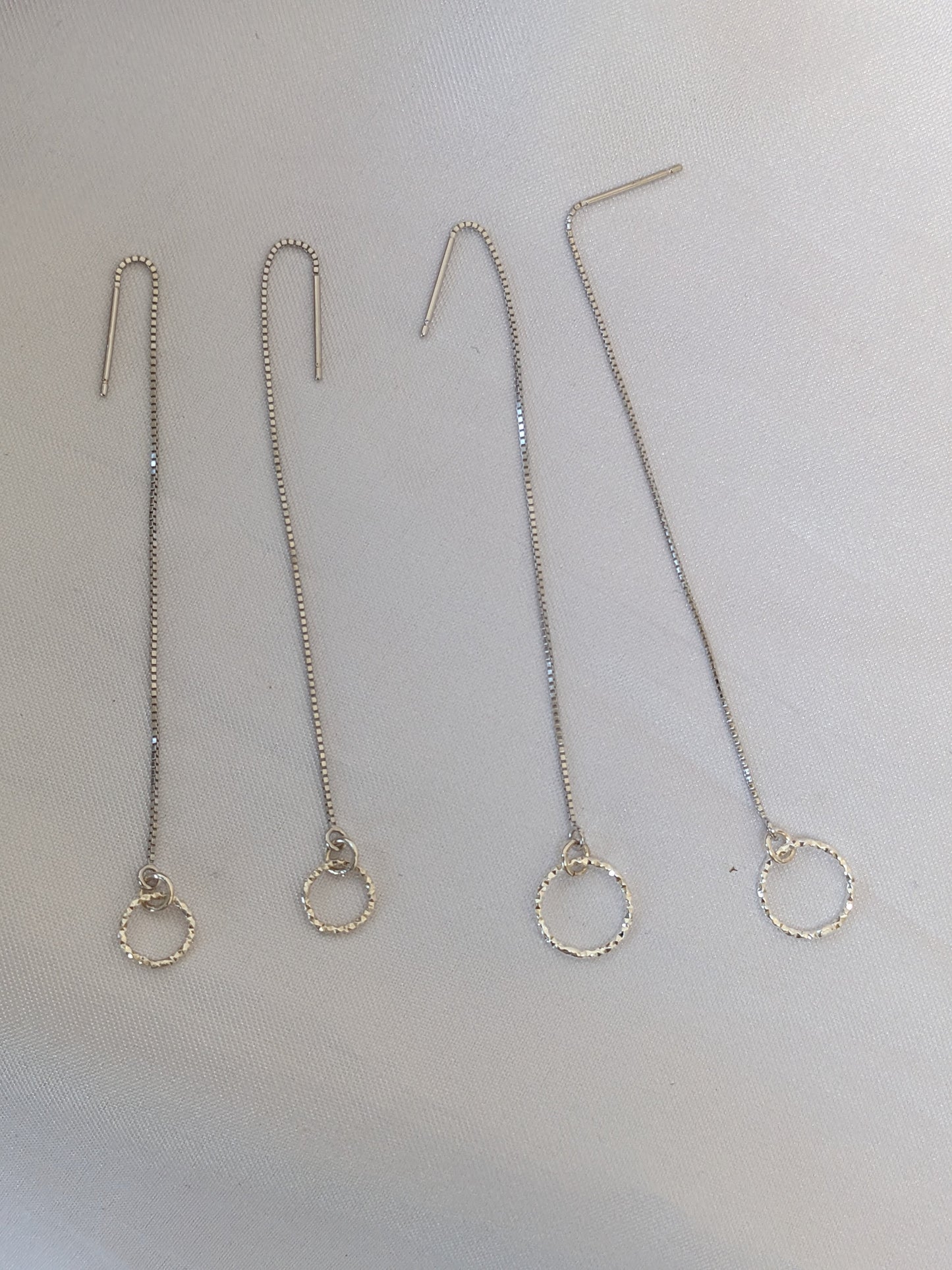 Sterling Silver Threader Earrings | Thread through Earrings with Sparkly Circle Charm