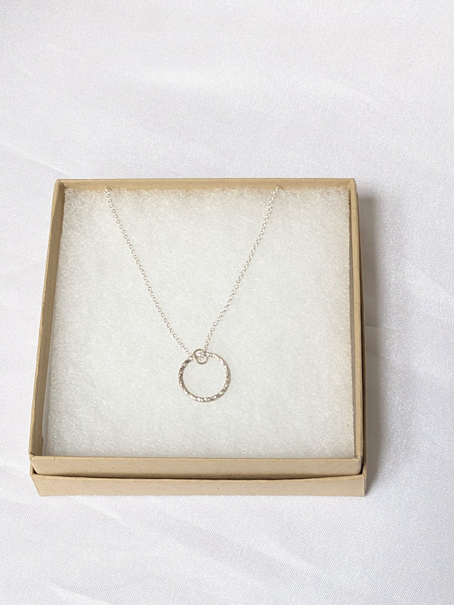 Sterling Silver Circle Pendant Necklace - Sparkly Circle Necklace