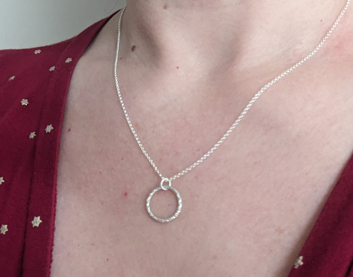 Sterling Silver Circle Pendant Necklace - Sparkly Circle Necklace
