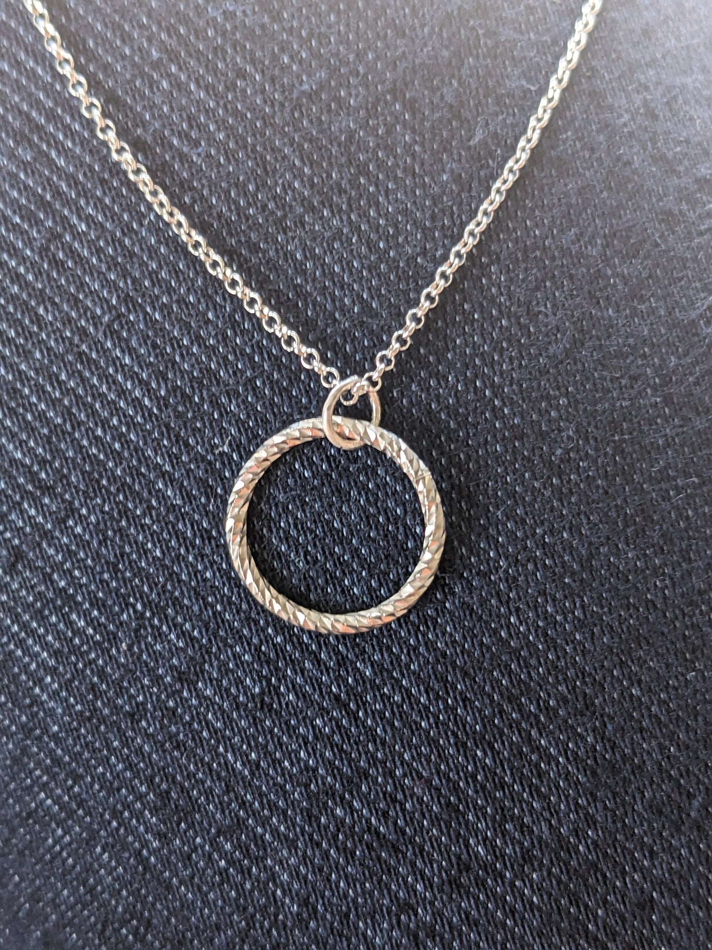 Sterling Silver Circle Pendant Necklace - Sparkly Circle Necklace