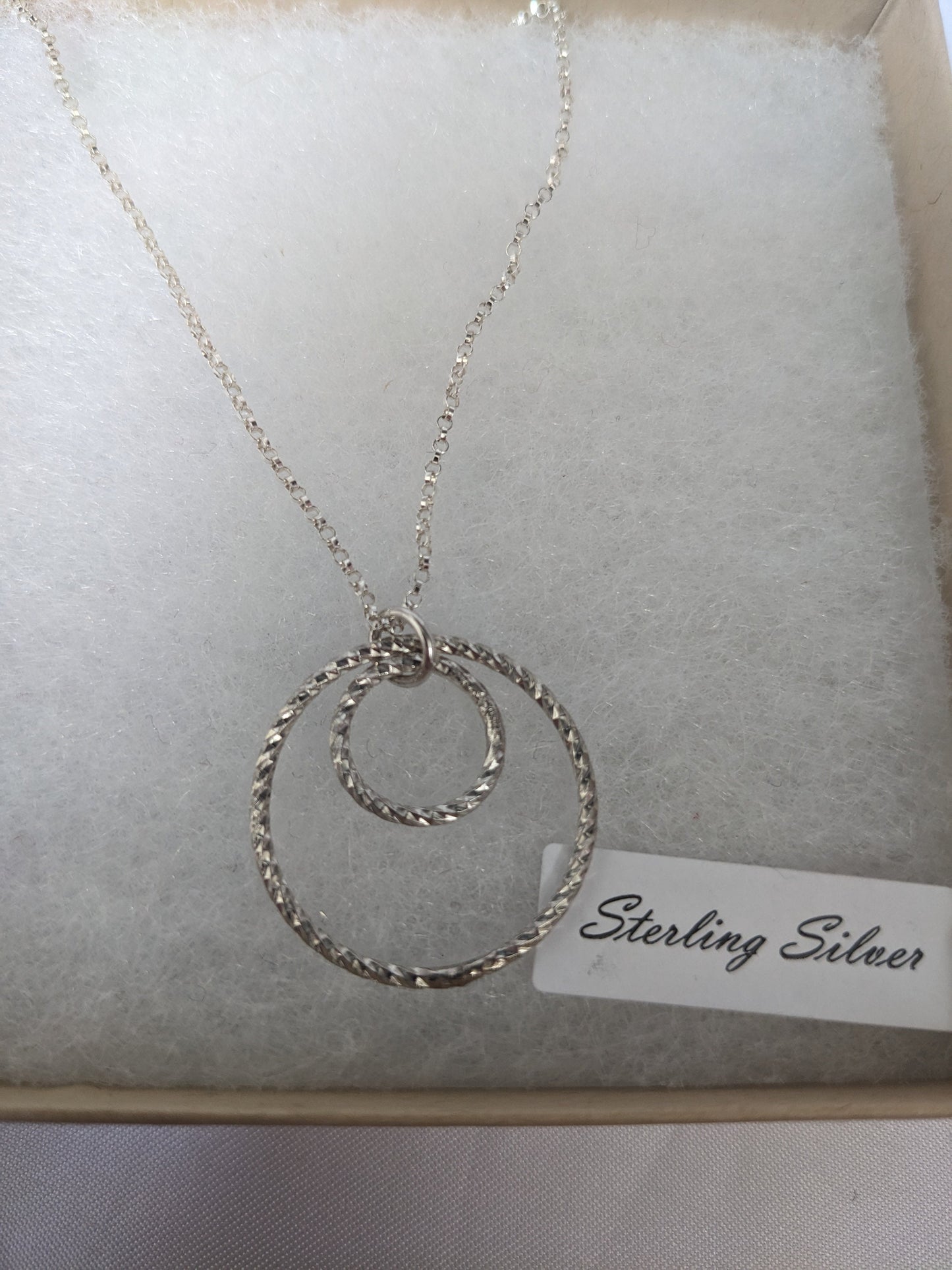 Sterling silver thick geometric double circle necklace, 20" chain, sterling silver jewelry, handmade gift for silver lover, gift for wife