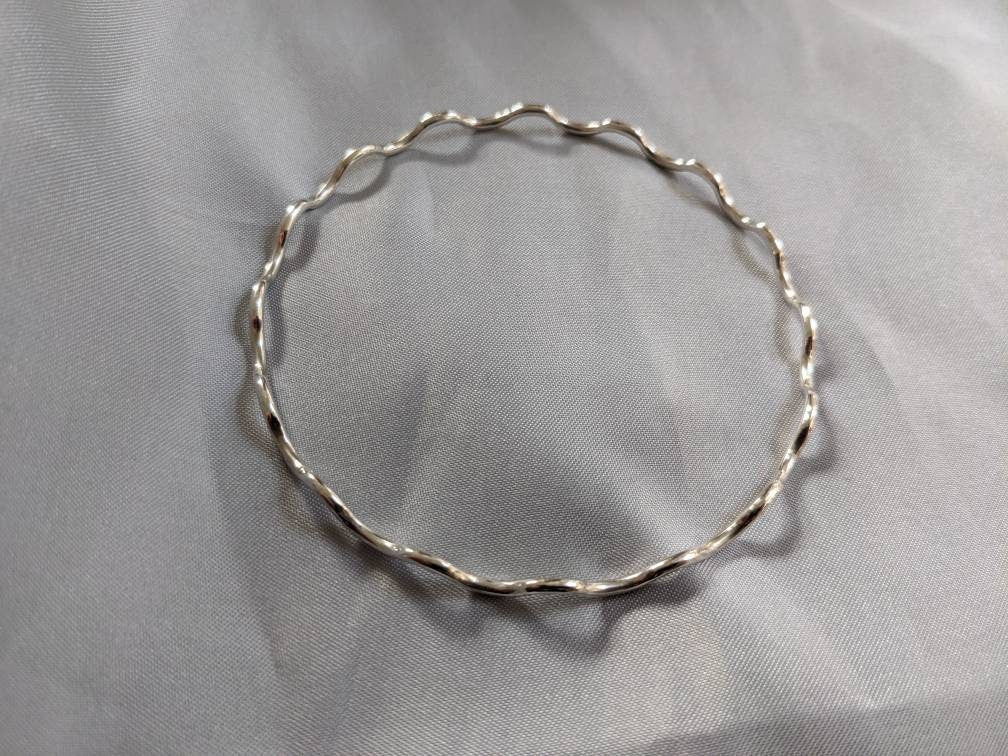 Handmade Sterling Silver Wavy Bangle | Decorative Stacking Bangle