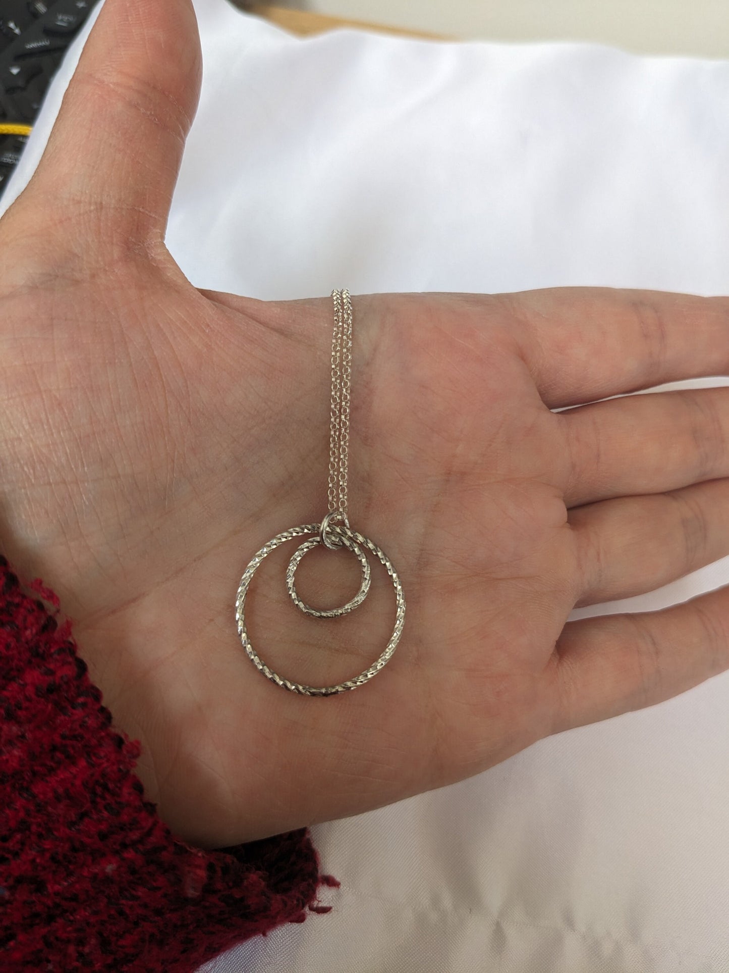 Sterling silver thick geometric double circle necklace, 20" chain, sterling silver jewelry, handmade gift for silver lover, gift for wife