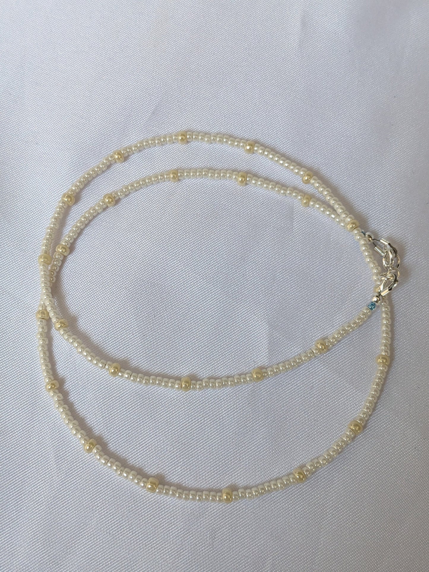 Seed Bead Pearl Necklace With Blue Accent Beads - Dainty Bridal Necklace