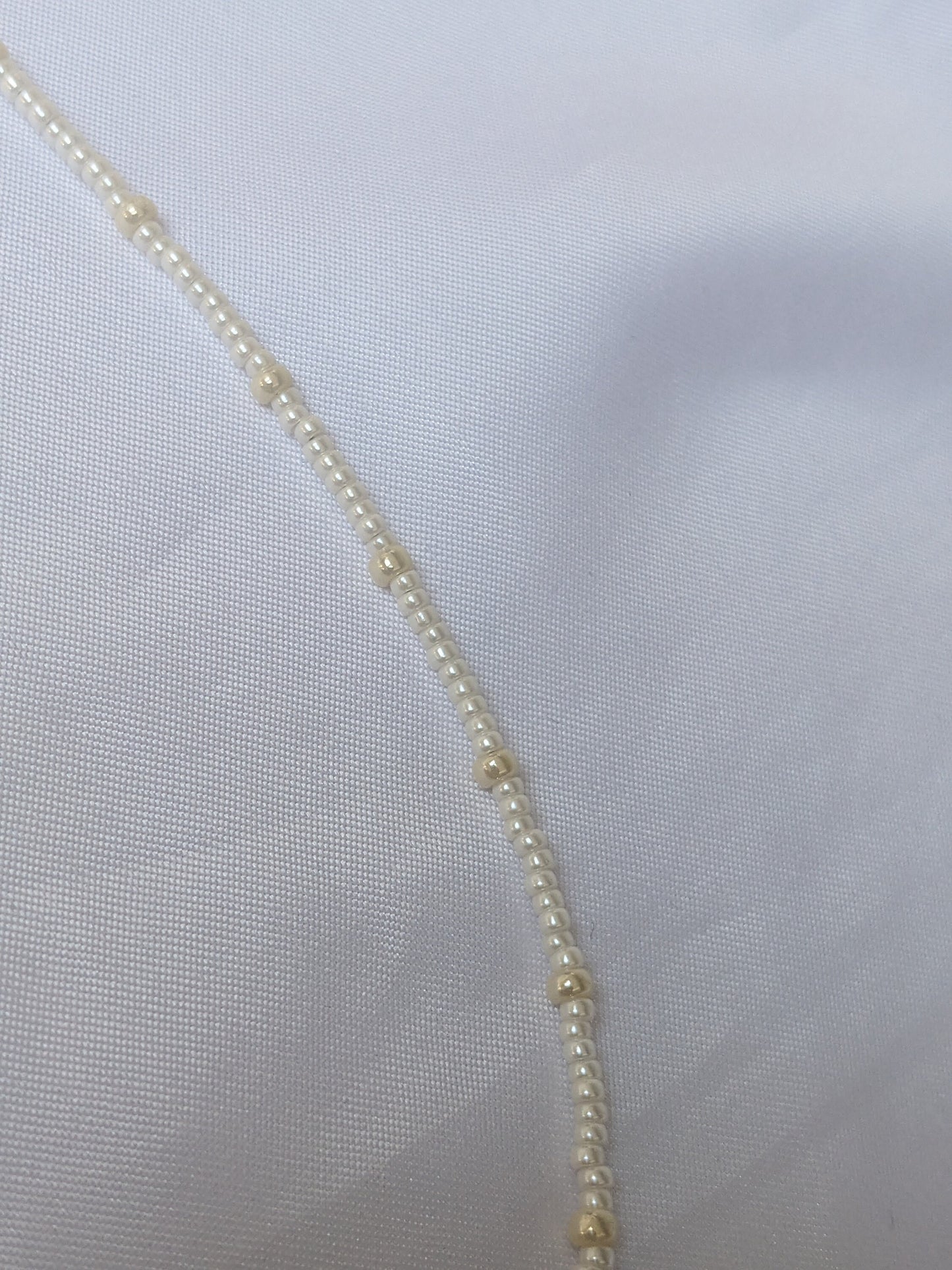 Seed Bead Pearl Necklace With Blue Accent Beads - Dainty Bridal Necklace