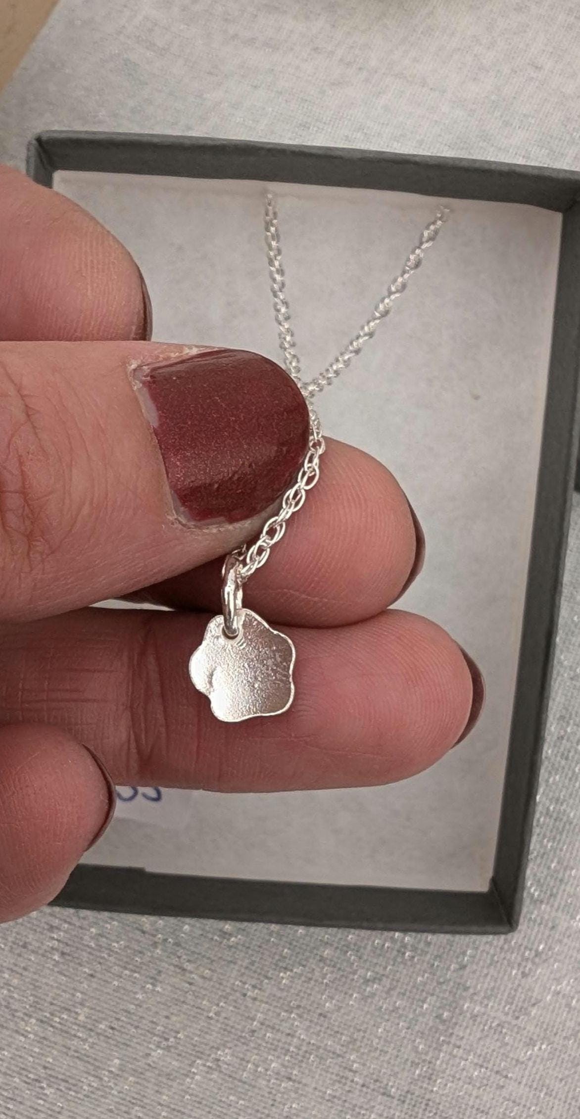Handmade Paw Print Charm Necklace | Dainty Sterling Silver Paw Print Pendant