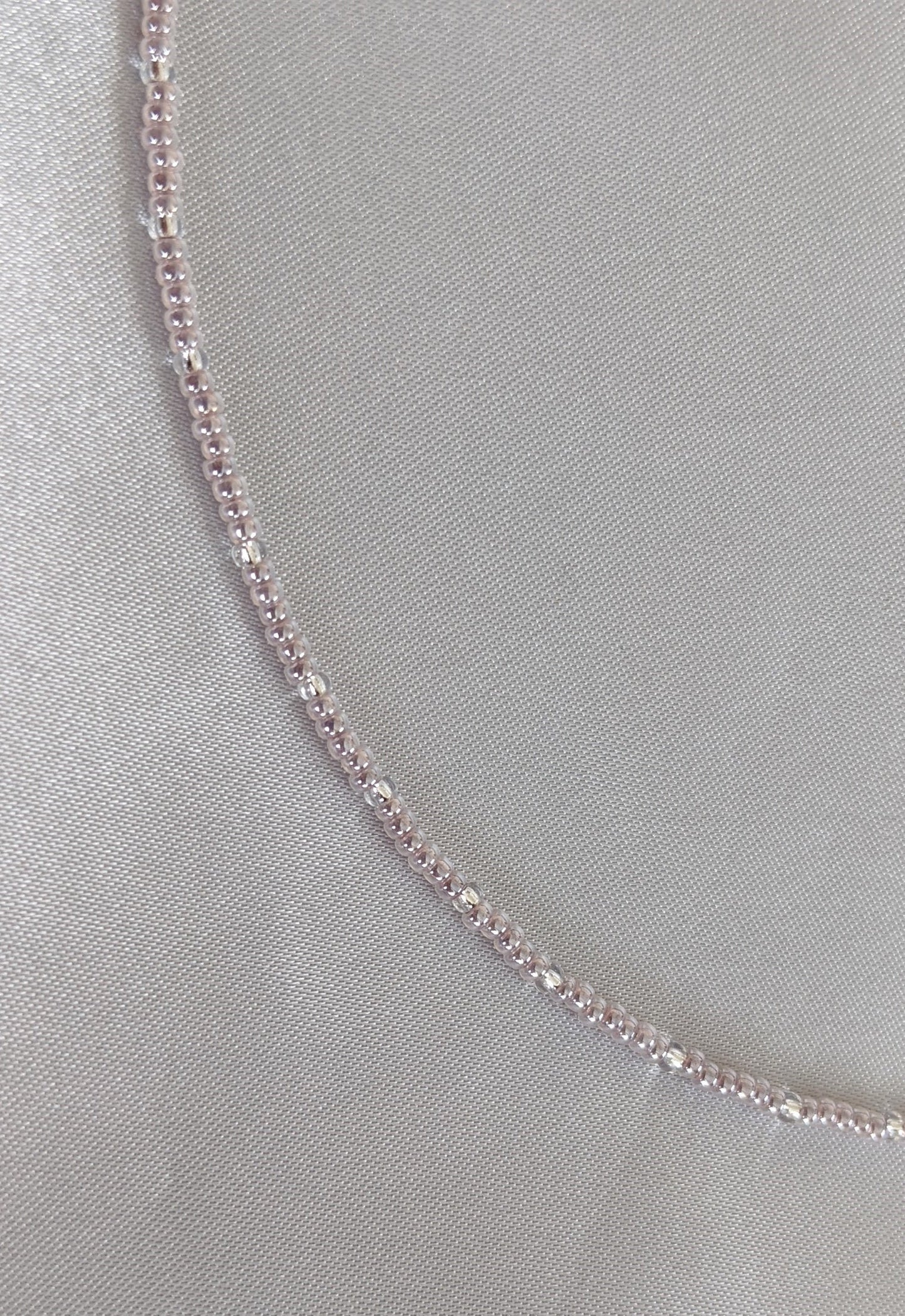 Light silvery amethyst tone tiny glass seed bead necklace | sterling silver findings