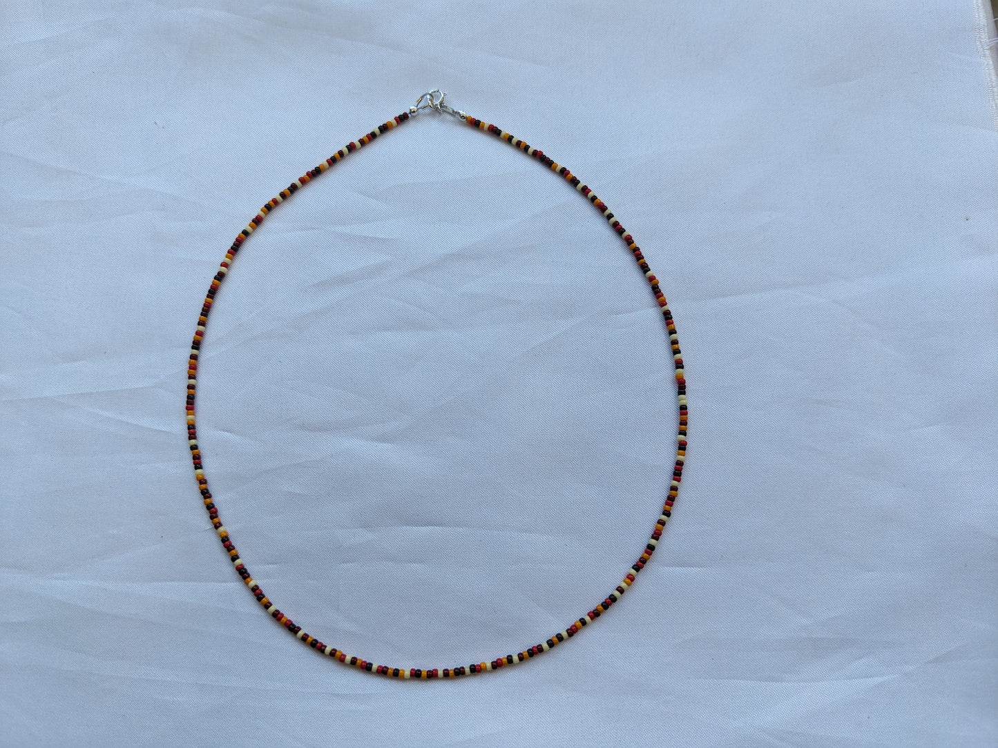 Autumnal tiny seed beaded layering necklace, minimal necklace, bright autumn tones