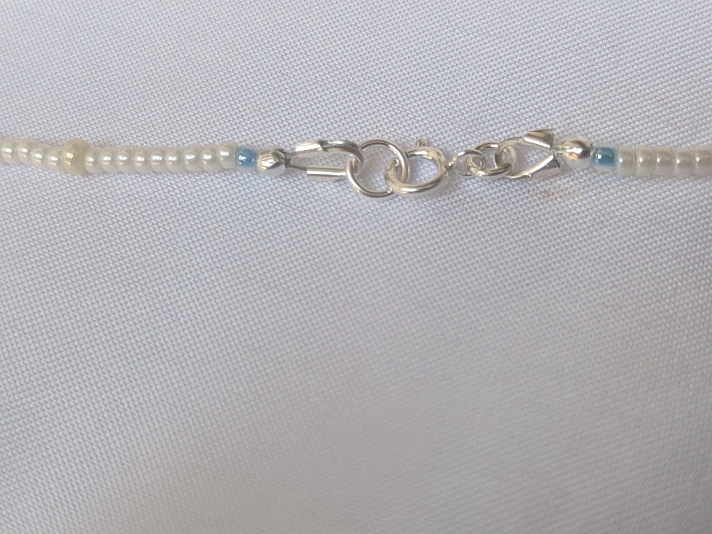 Seed Bead Pearl Necklace With Blue Accent Beads - Dainty Bridal Necklace