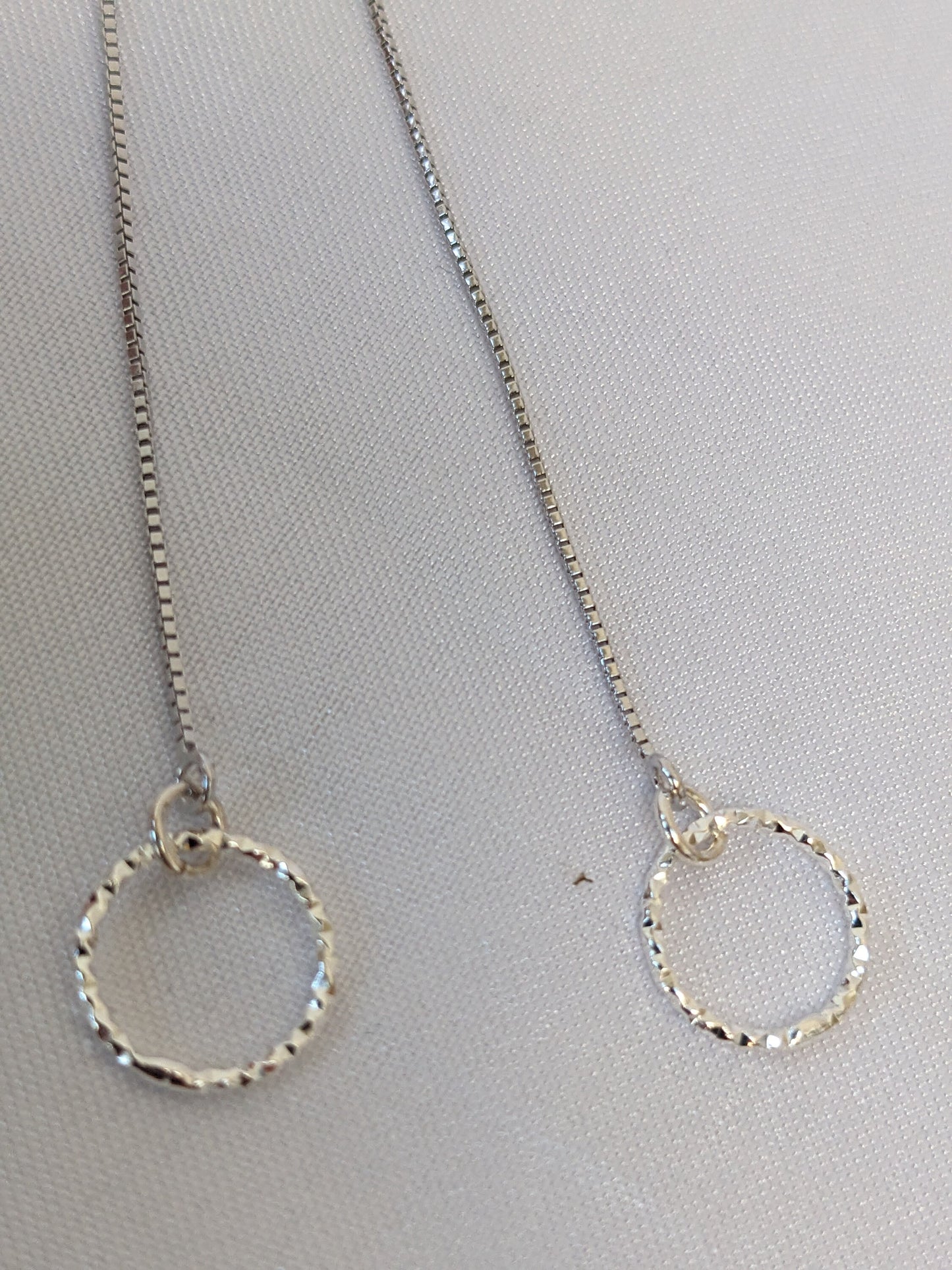 Sterling Silver Threader Earrings | Thread through Earrings with Sparkly Circle Charm