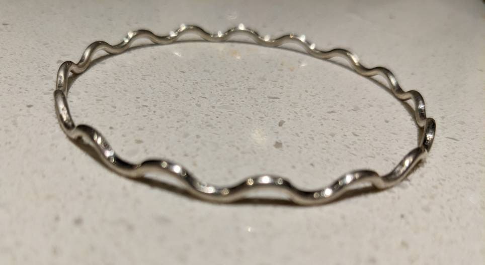 Handmade Sterling Silver Wavy Bangle | Decorative Stacking Bangle