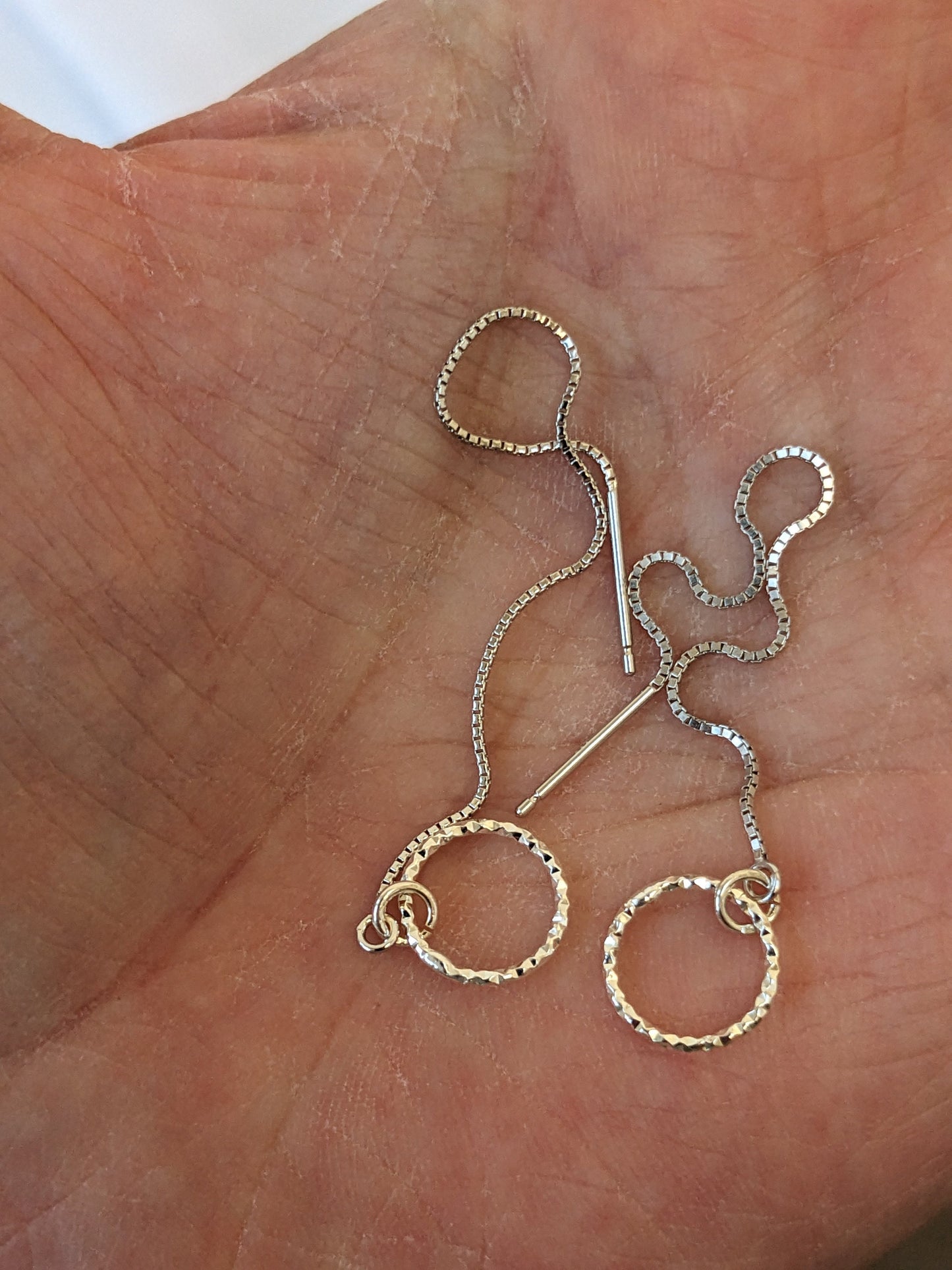 Sterling Silver Threader Earrings | Thread through Earrings with Sparkly Circle Charm