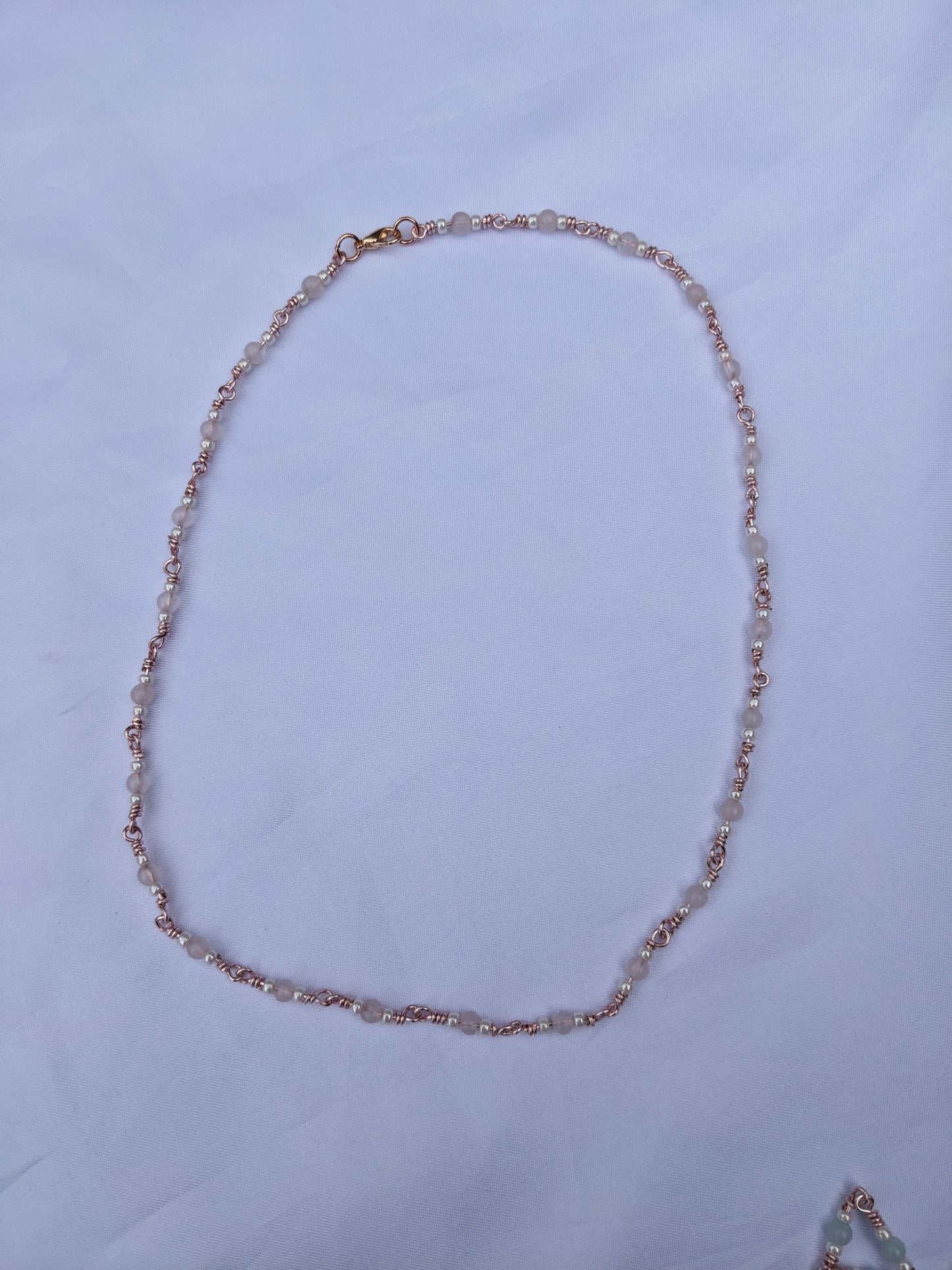 Handmade Chain - Rose Quartz and Glass Pearl Beads - Rose Gold Chain