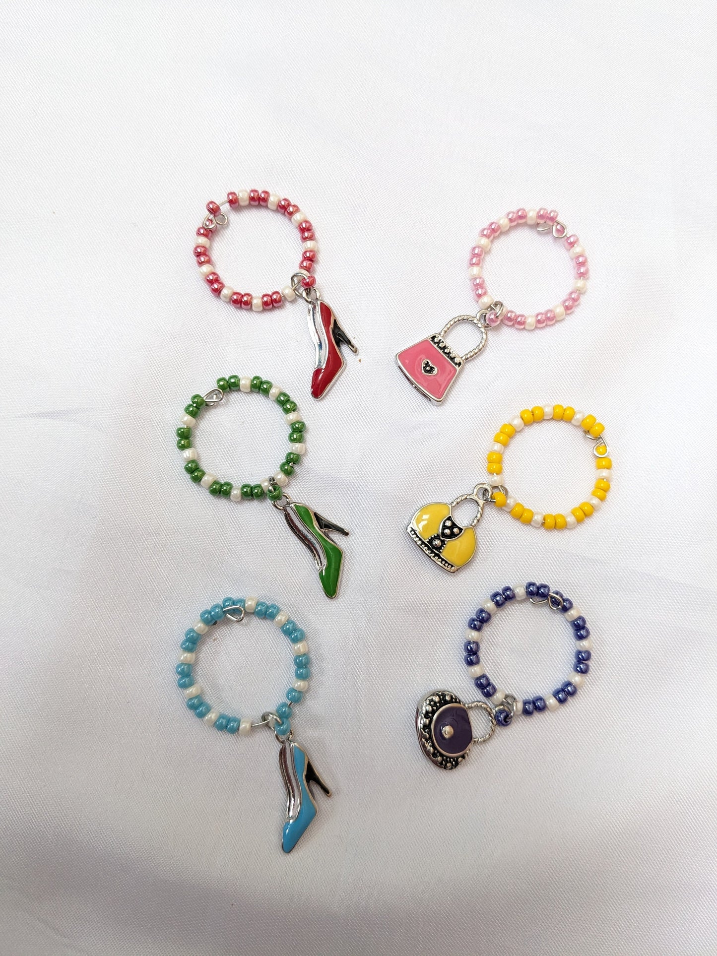6 Handmade Shoes and Bag Themed Colourful Wine Glass Marker Charms