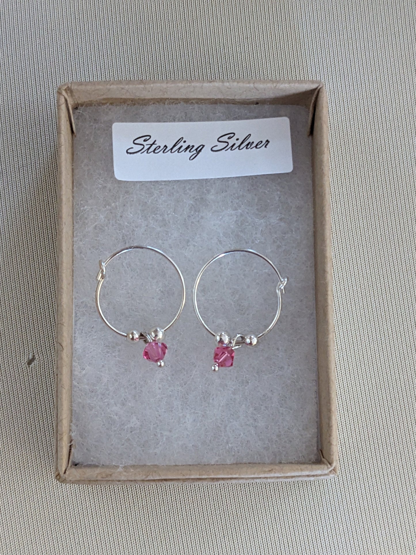 Sterling Silver Hoop Earrings with Dainty Crystal Charm