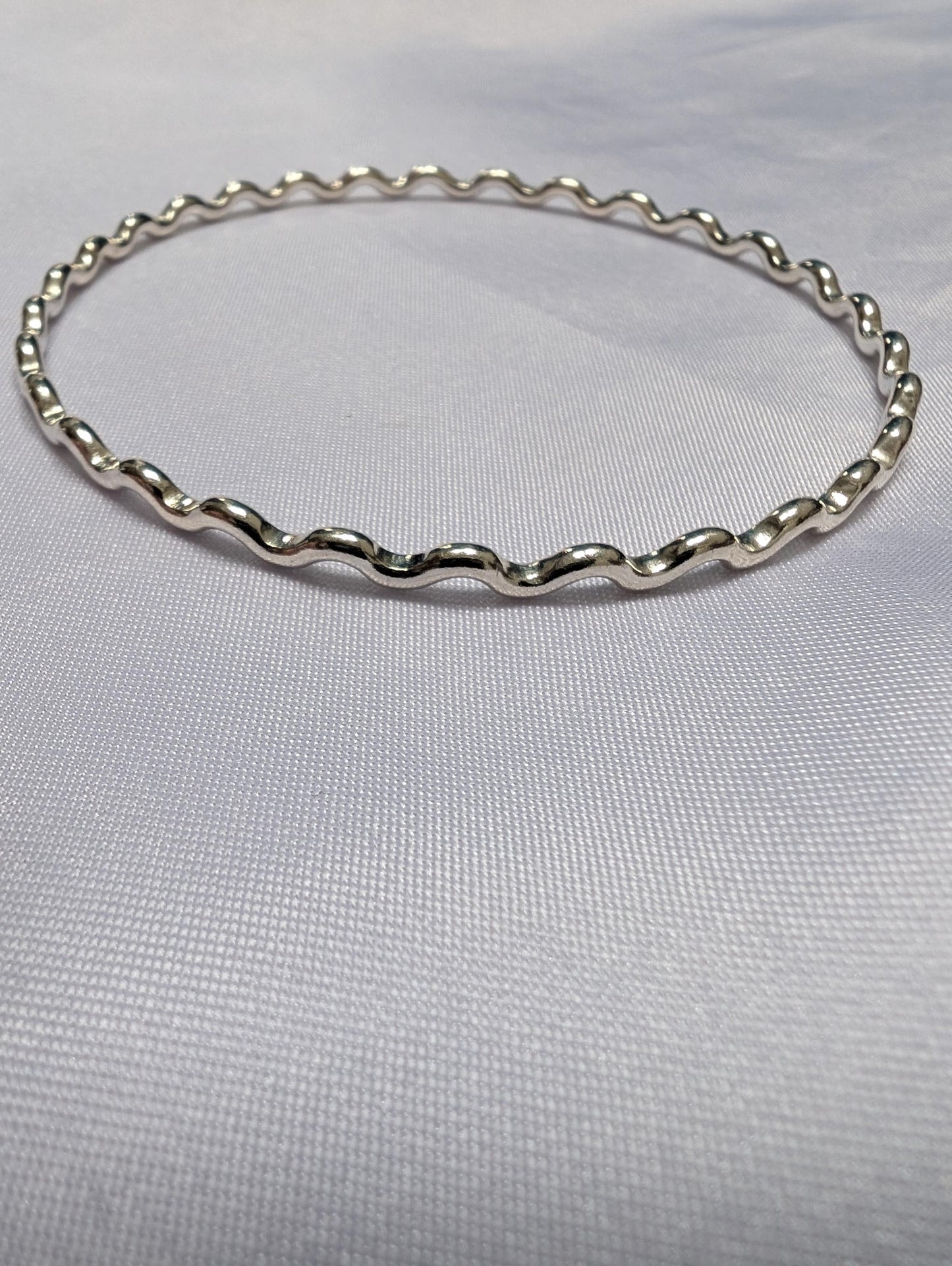 Sterling Silver Solid Wavy Bangle | wiggly stacking bangle