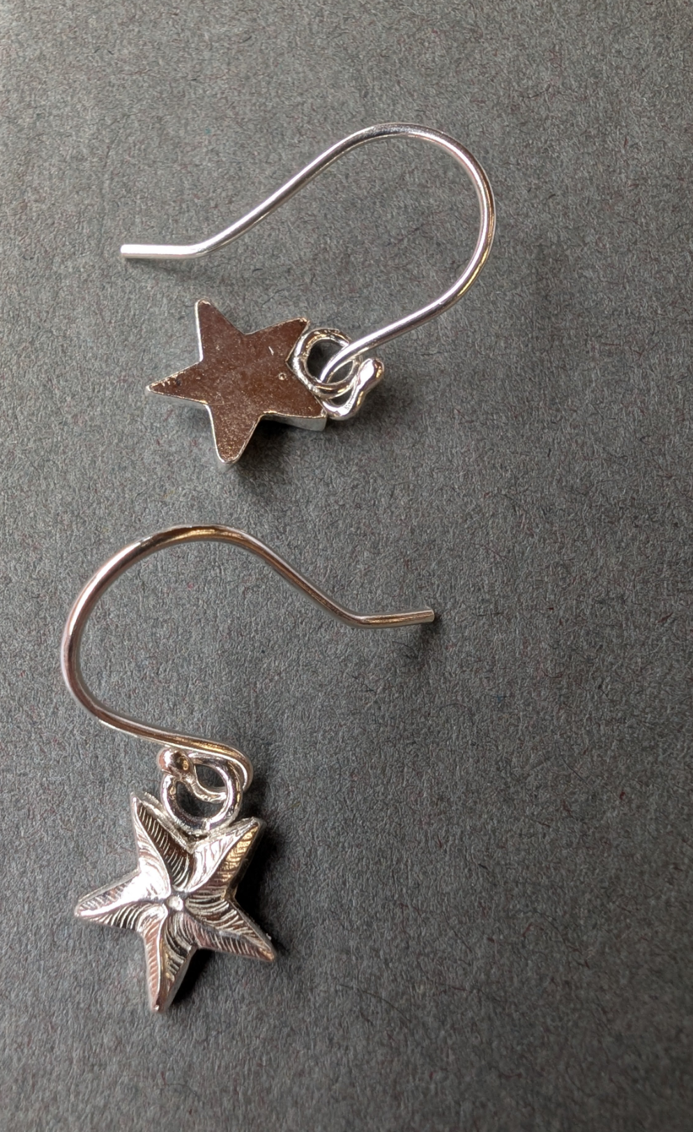 Sterling Silver Dainty Starfish Earrings | Cute recycled silver starfish dangle earrings