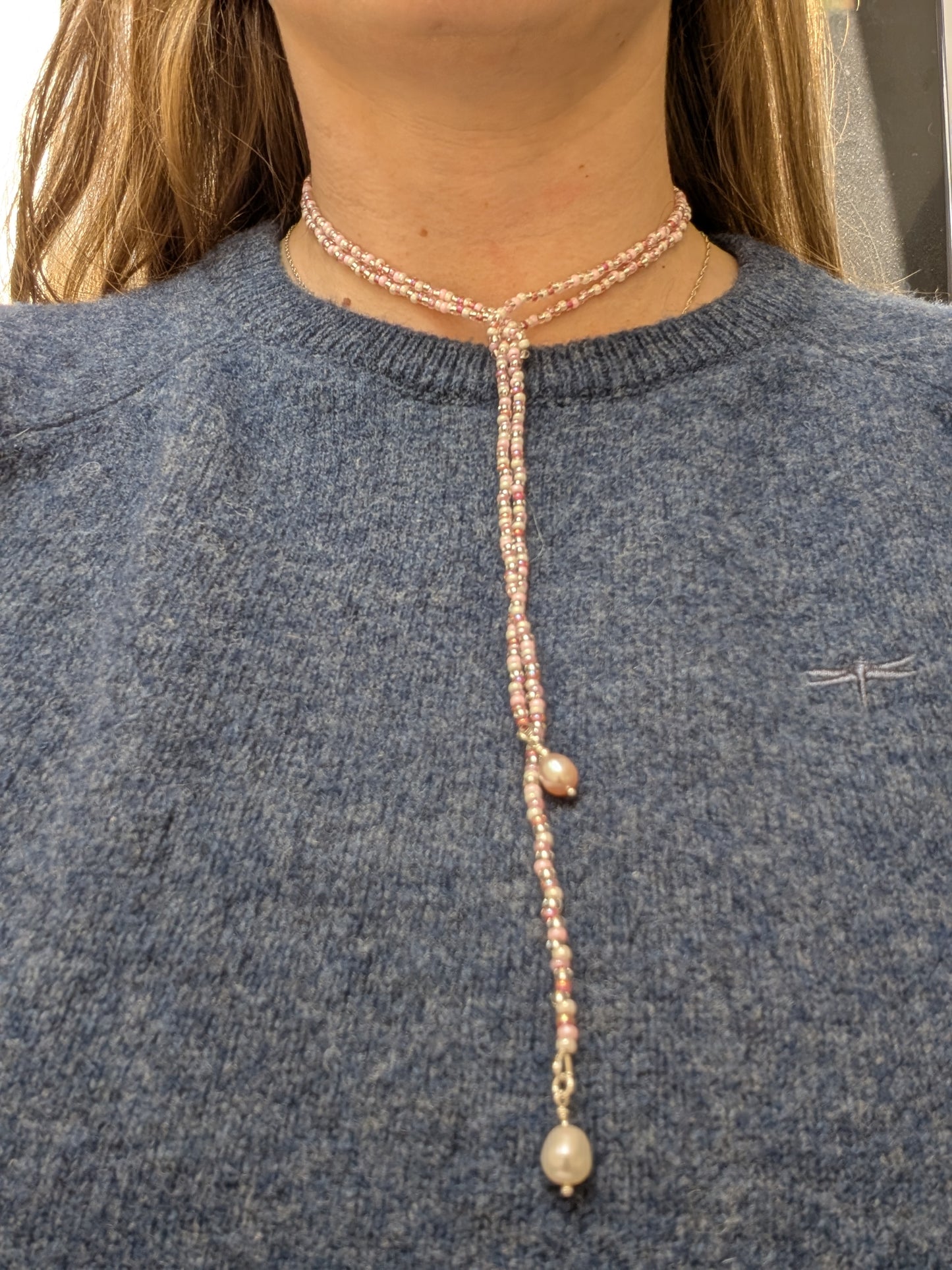 Handmade long beaded Lariat style necklace | Clasp free Y necklace