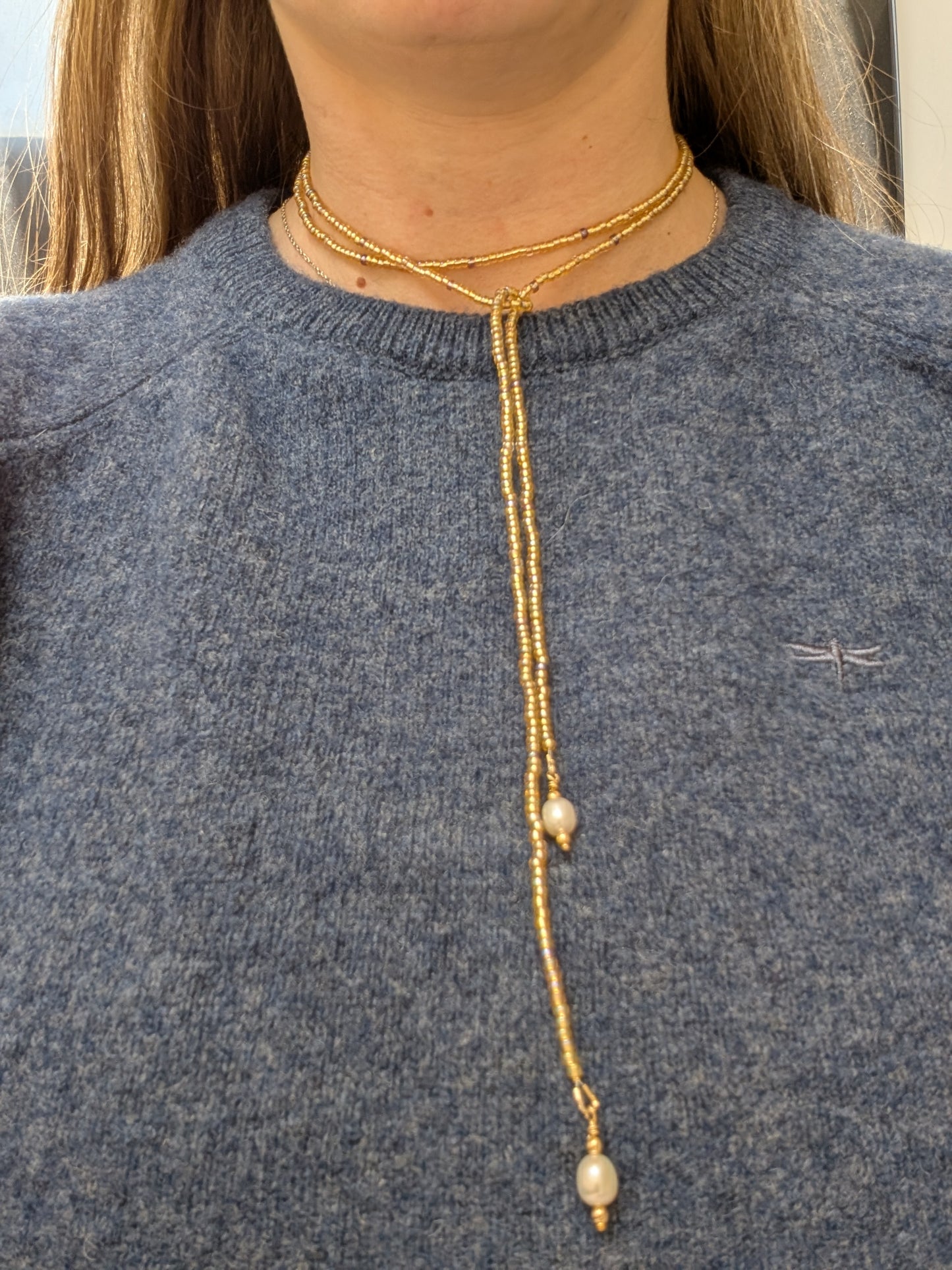 Handmade long beaded Lariat style necklace | Clasp free Y necklace