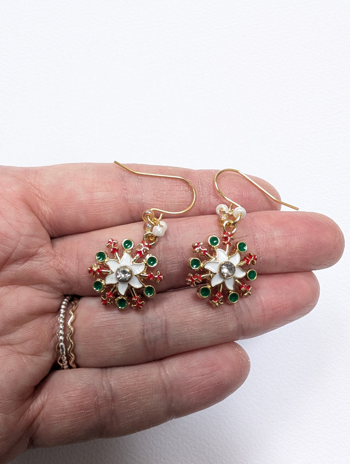 Festive Enamel Snowflake Earrings