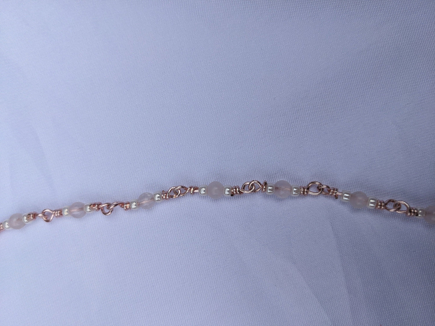 Handmade Chain - Rose Quartz and Glass Pearl Beads - Rose Gold Chain