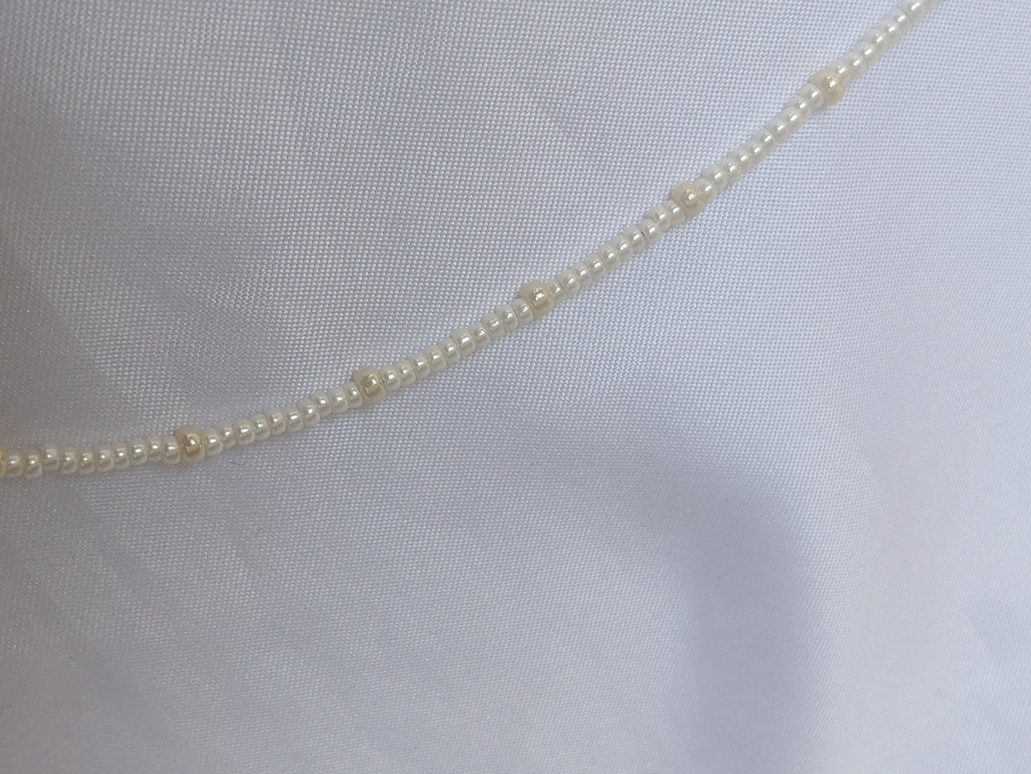 Seed Bead Pearl Necklace With Blue Accent Beads - Dainty Bridal Necklace