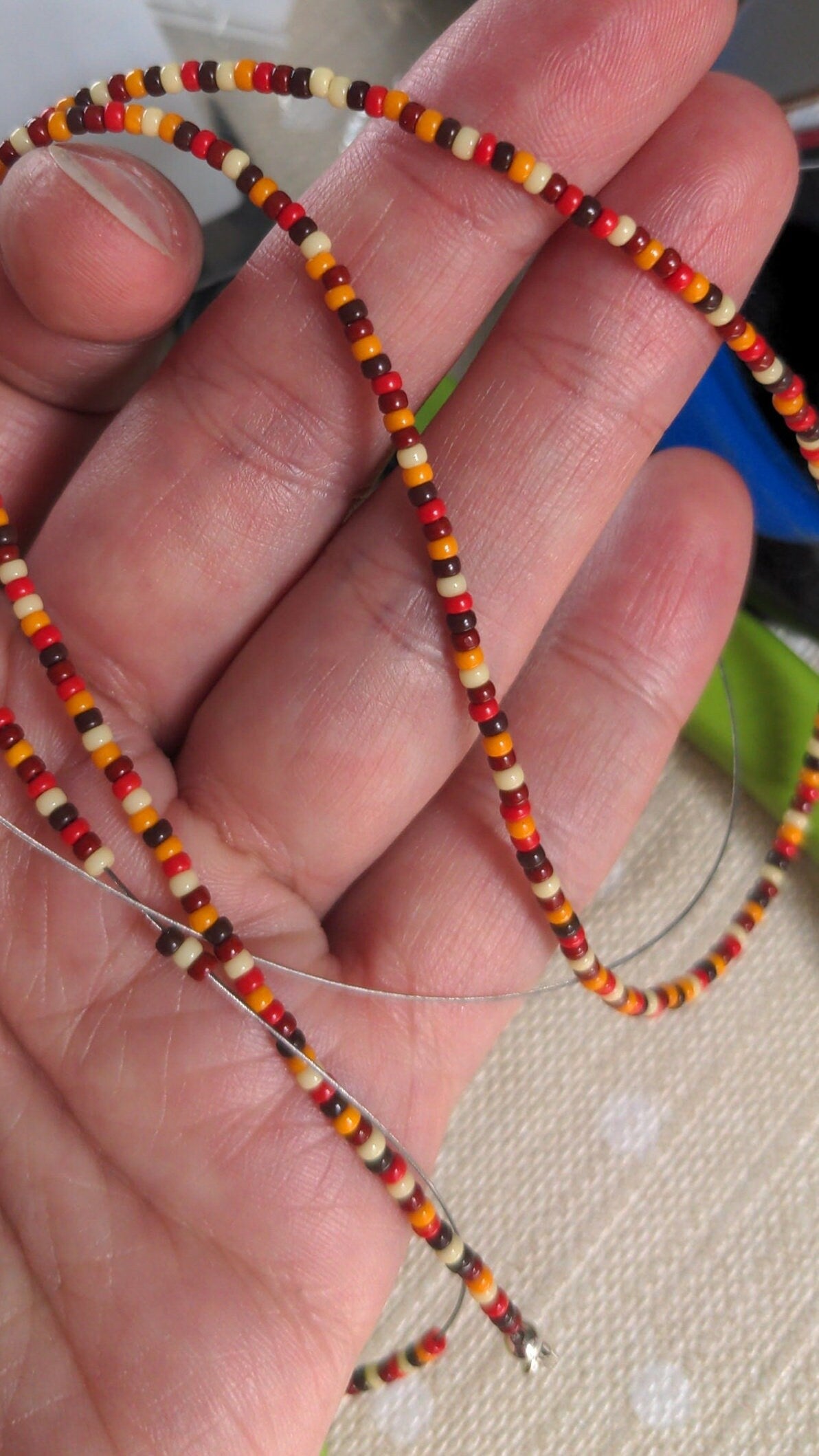 Autumnal tiny seed beaded layering necklace, minimal necklace, bright autumn tones