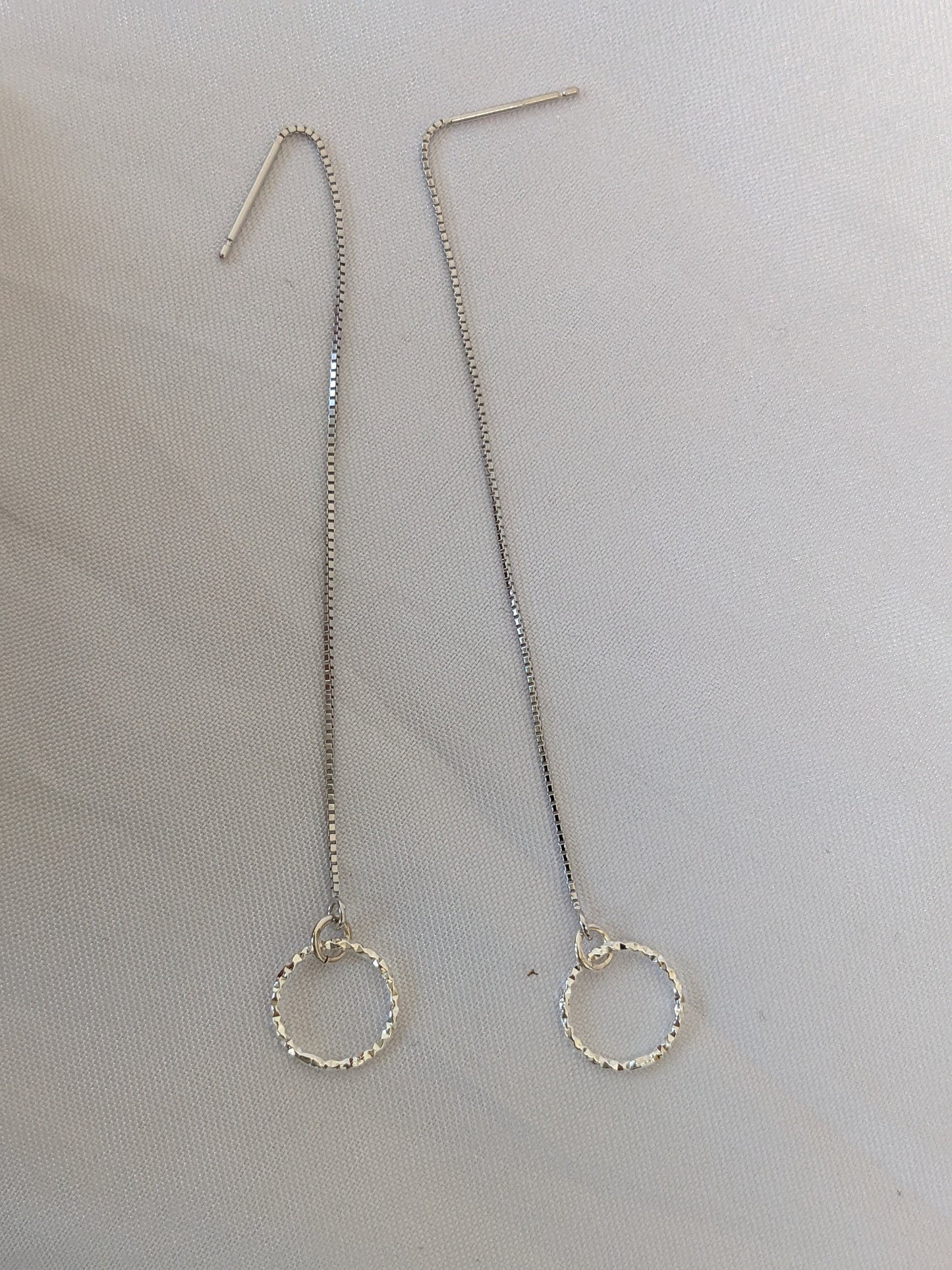 Sterling Silver Threader Earrings | Thread through Earrings with Sparkly Circle Charm
