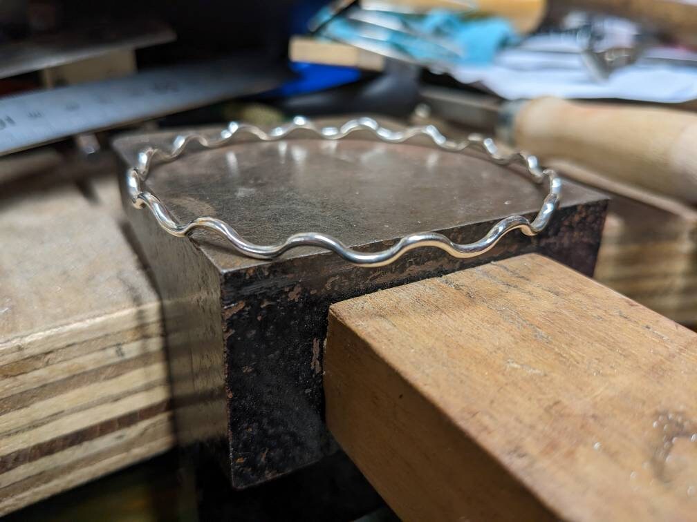 Handmade Sterling Silver Wavy Bangle | Decorative Stacking Bangle