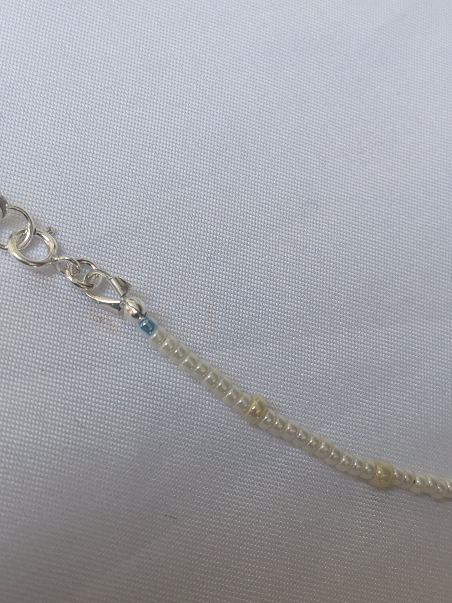 Seed Bead Pearl Necklace With Blue Accent Beads - Dainty Bridal Necklace