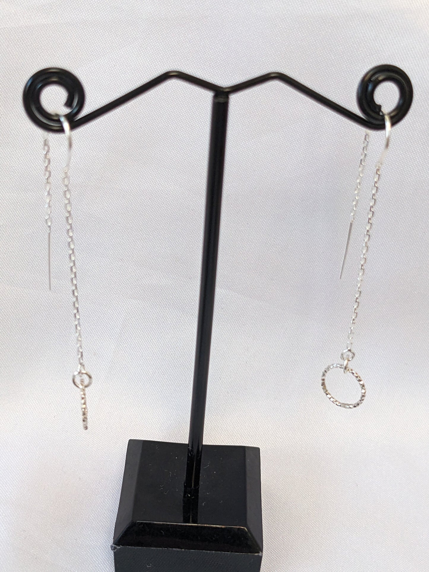 Sterling silver sparkly threader earrings with U bar and circle charm