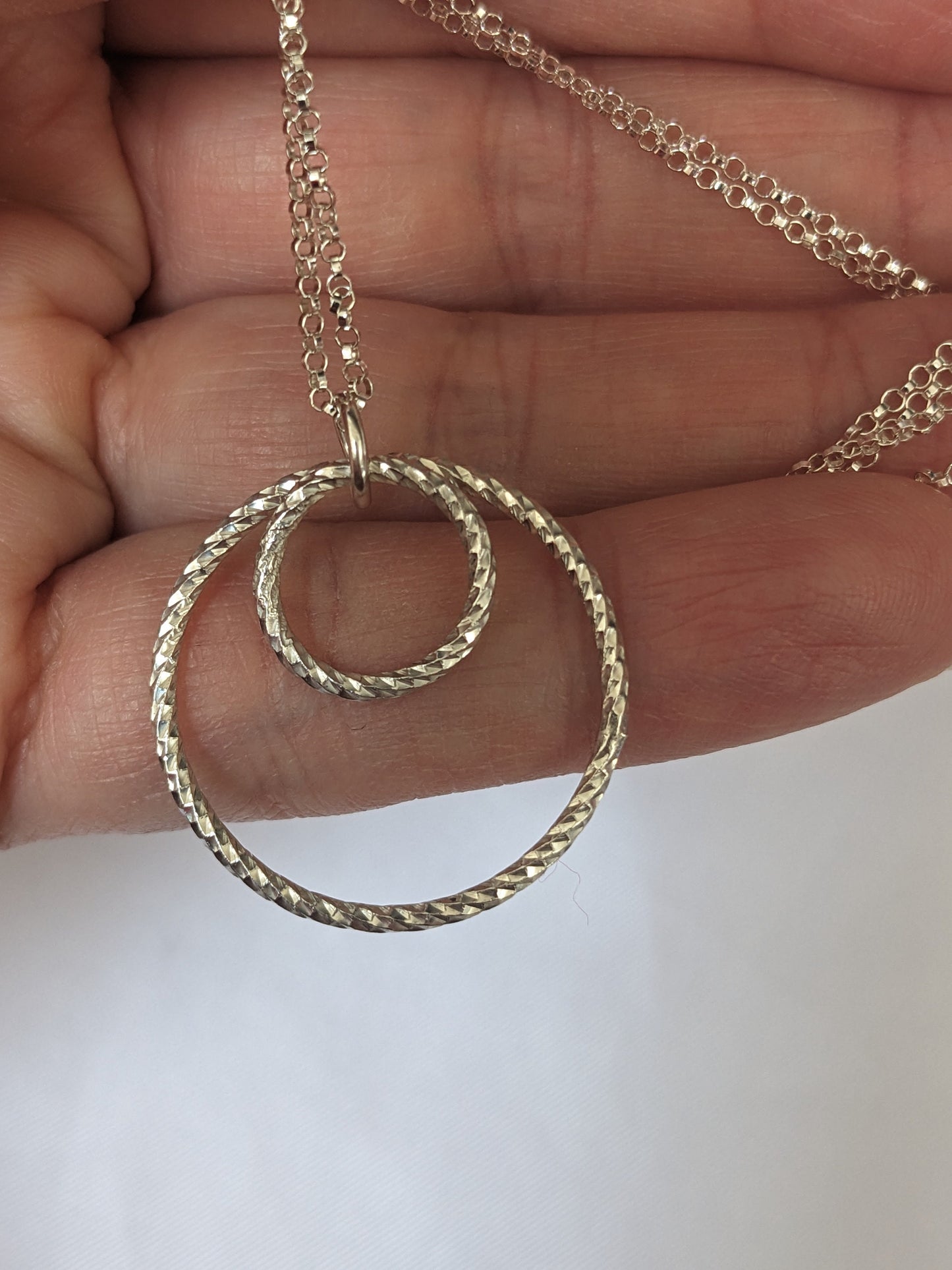 Sterling silver thick geometric double circle necklace, 20" chain, sterling silver jewelry, handmade gift for silver lover, gift for wife