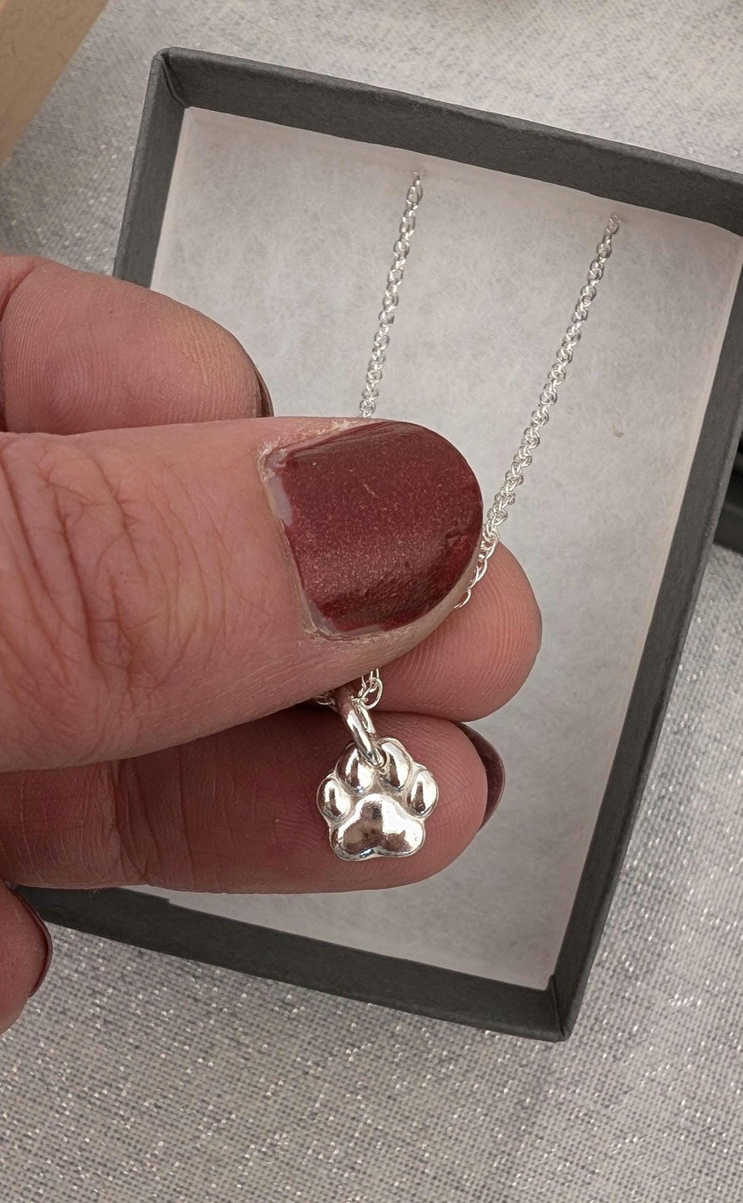 Handmade Paw Print Charm Necklace | Dainty Sterling Silver Paw Print Pendant