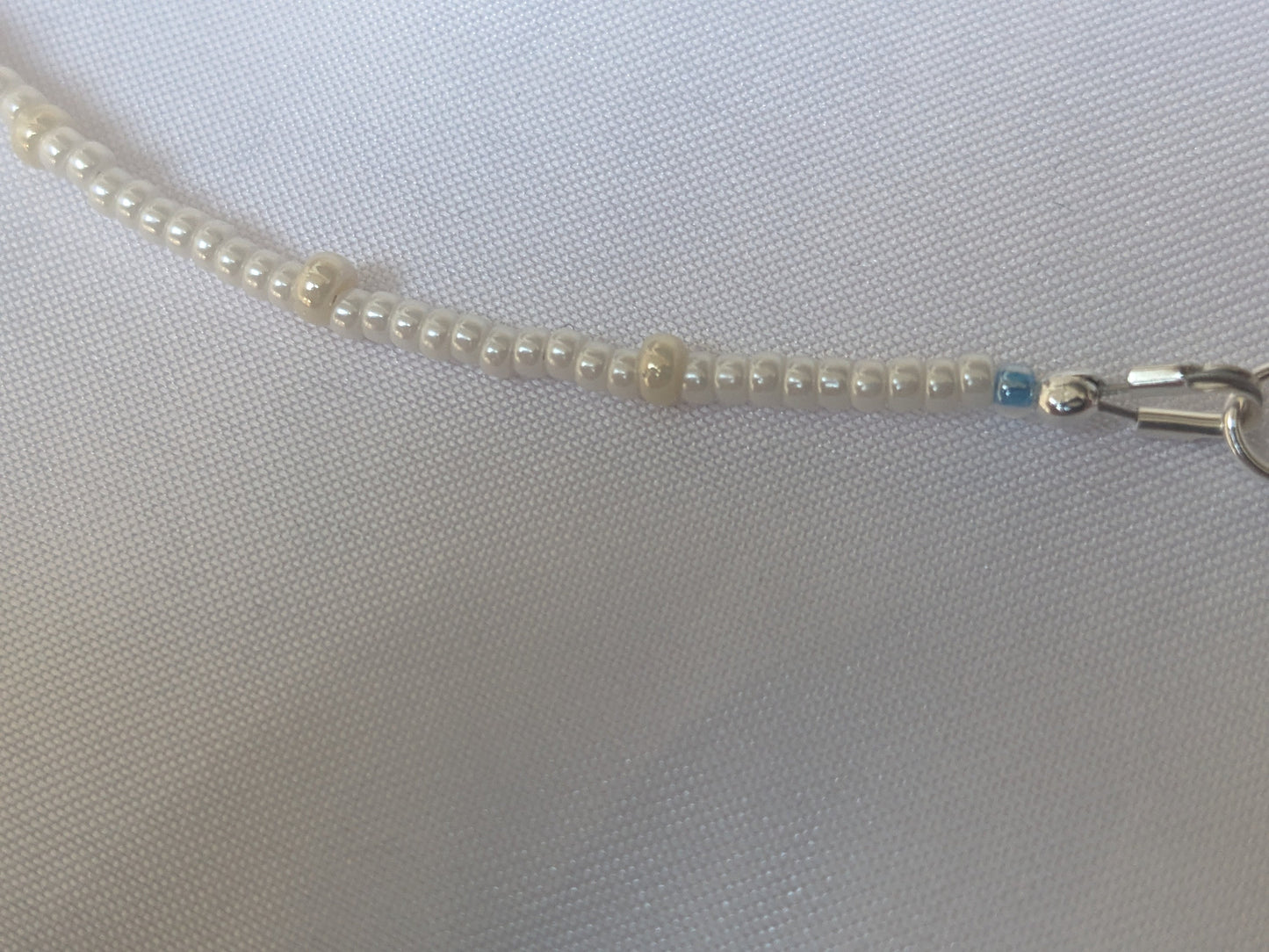Seed Bead Pearl Necklace With Blue Accent Beads - Dainty Bridal Necklace