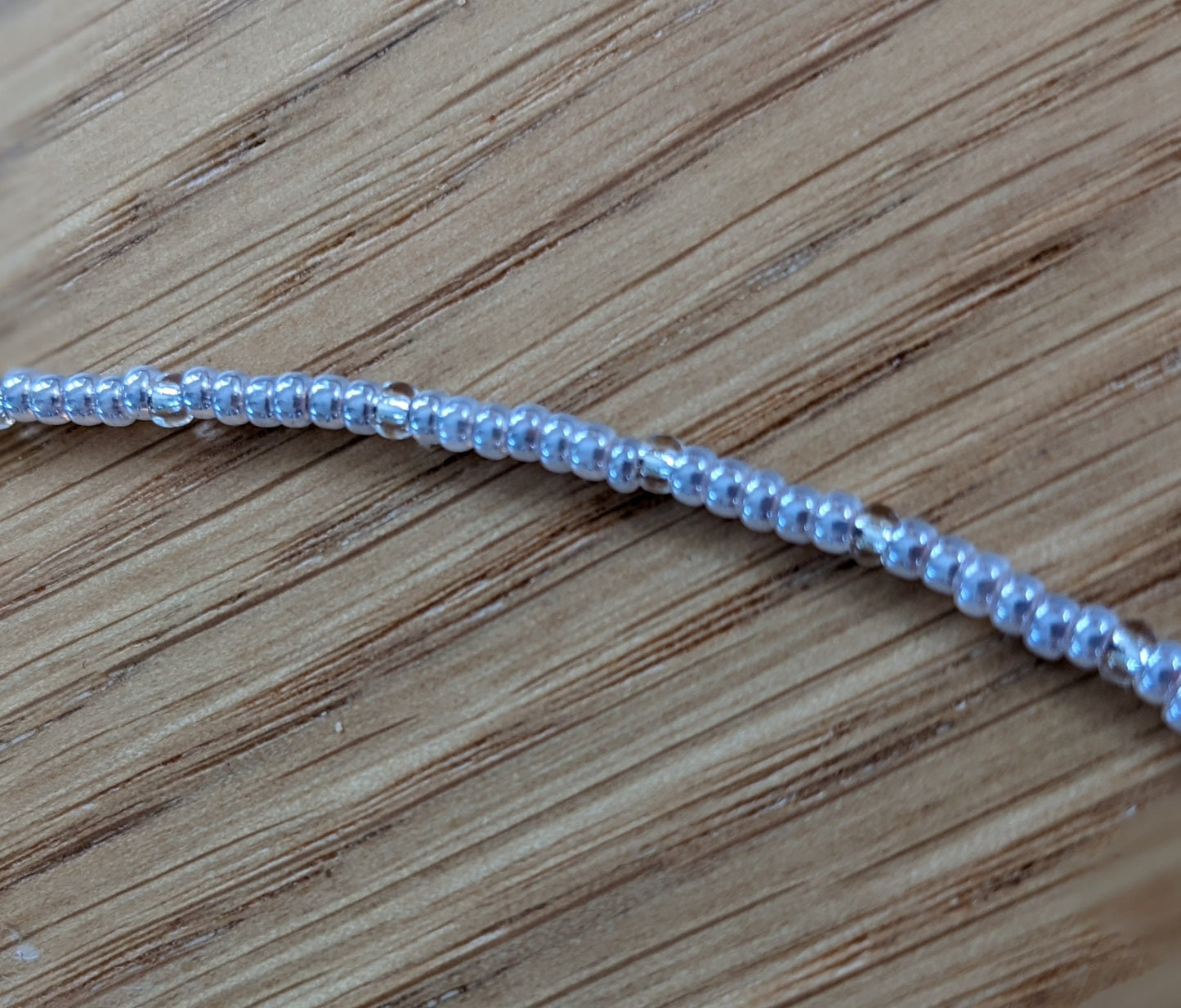 Light silvery amethyst tone tiny glass seed bead necklace | sterling silver findings