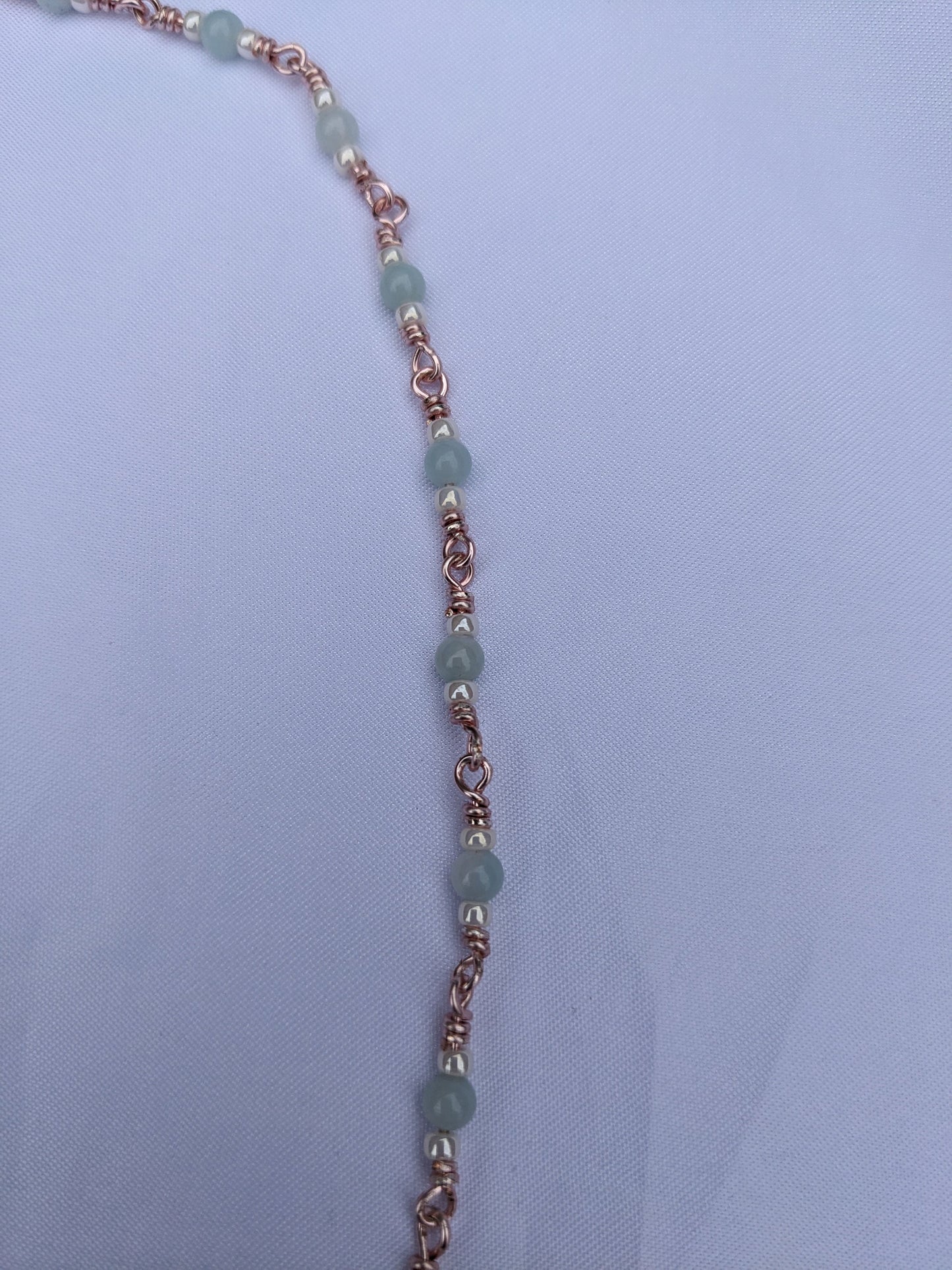 Handmade rose gold coloured chain with Amazonite and glass beads