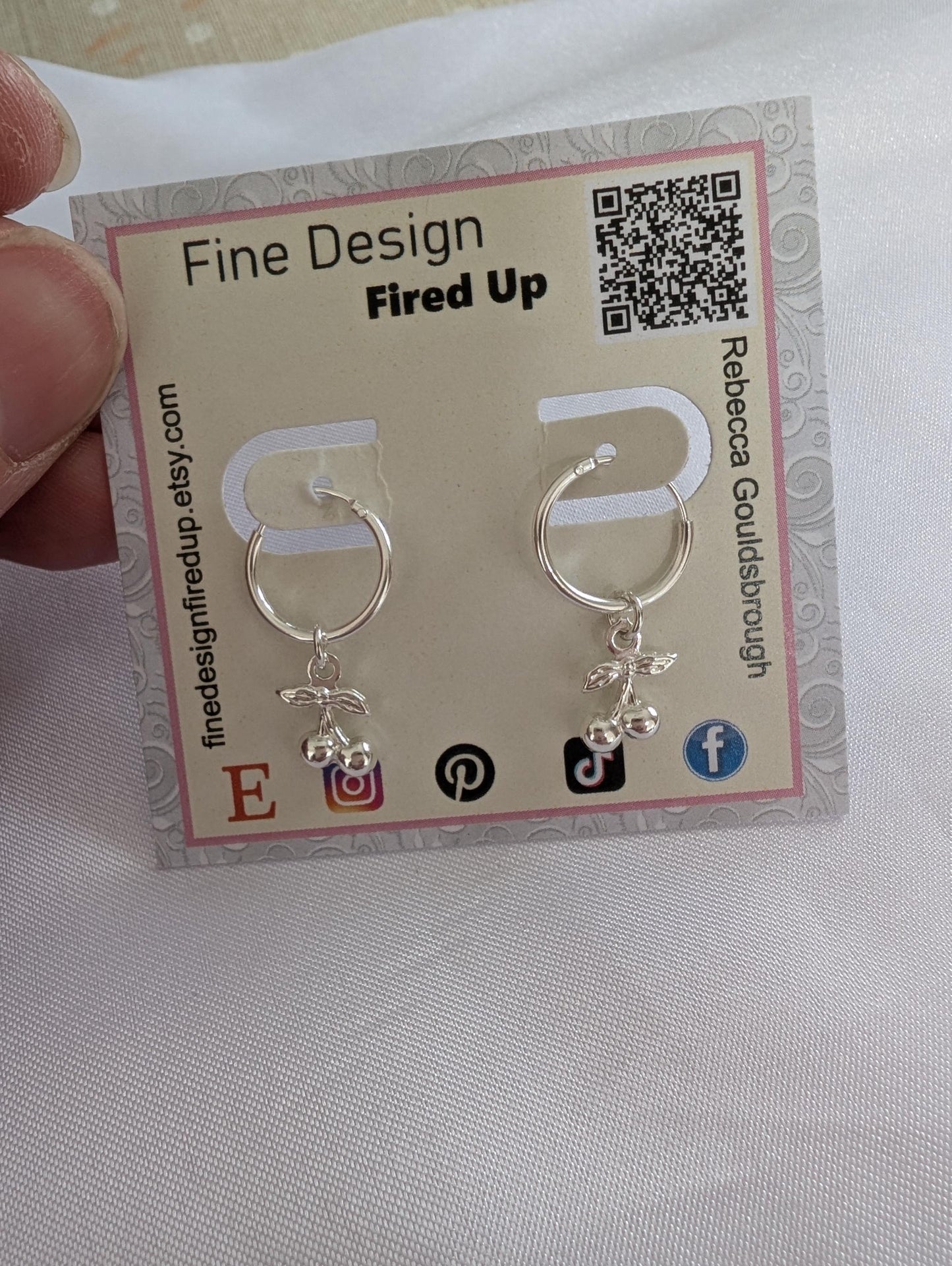 Cute sterling silver cherry on small hoops, cherry lover jewellery gift