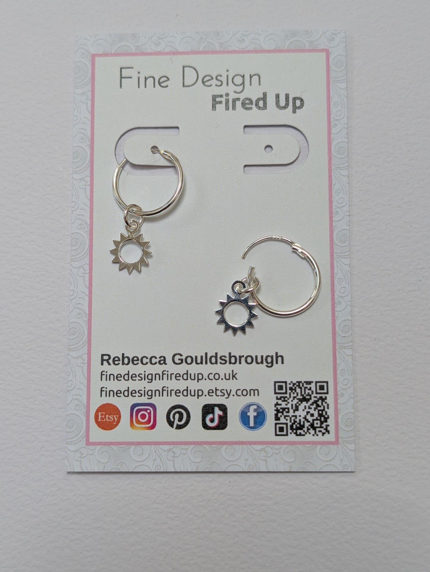 Sun, star, starburst sterling silver small 14mm hoops earrings