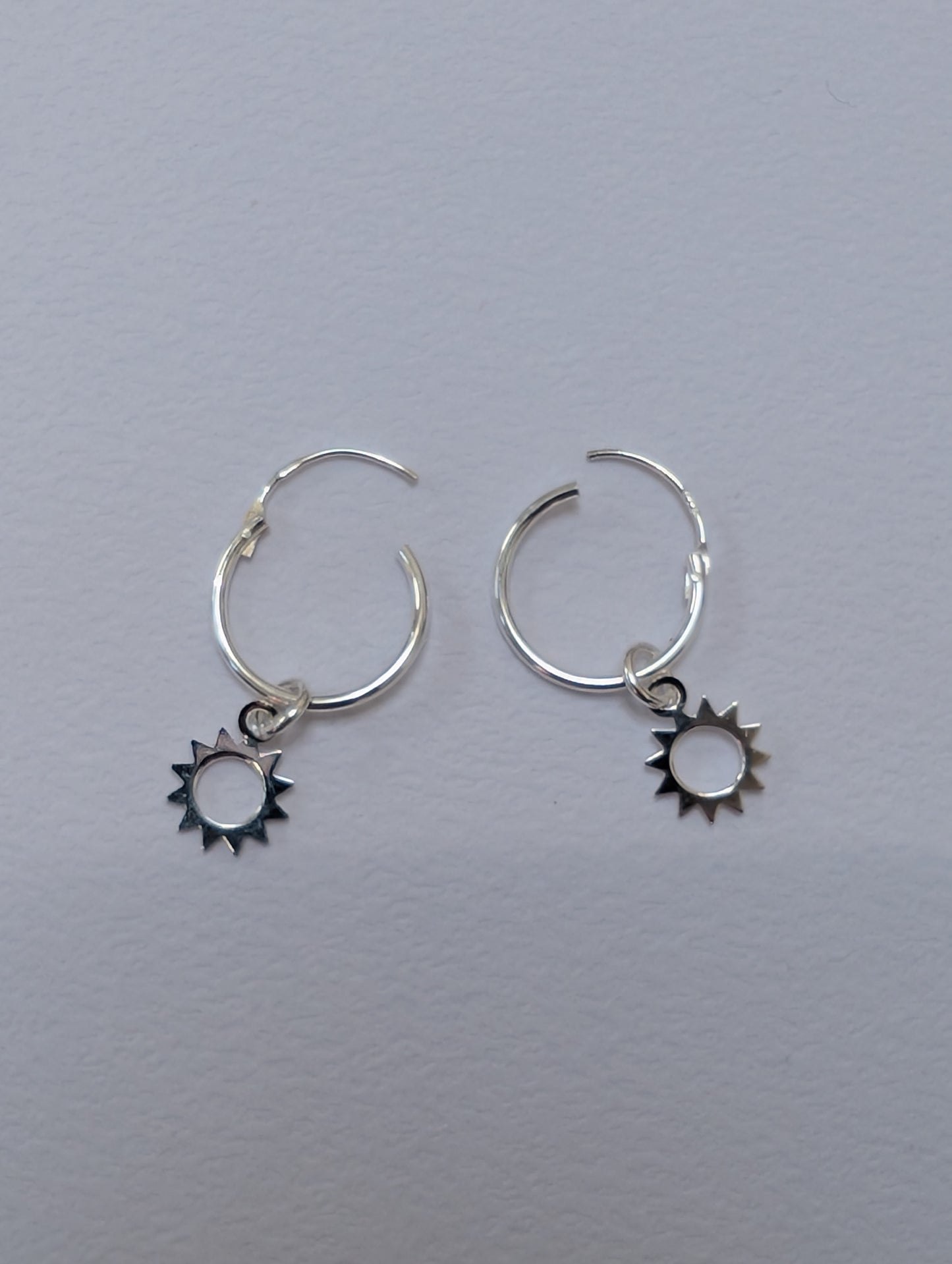 Sun, star, starburst sterling silver small 14mm hoops earrings