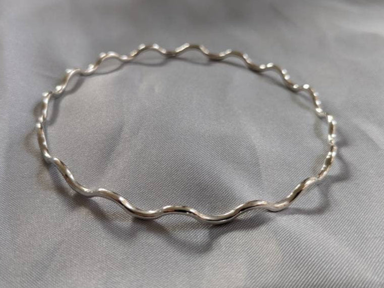 Handmade Sterling Silver Wavy Bangle | Decorative Stacking Bangle