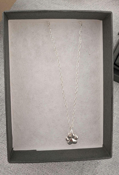 Handmade Paw Print Charm Necklace | Dainty Sterling Silver Paw Print Pendant