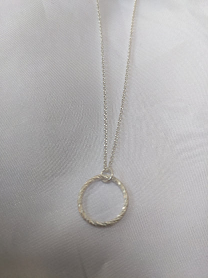 Sterling Silver Circle Pendant Necklace - Sparkly Circle Necklace