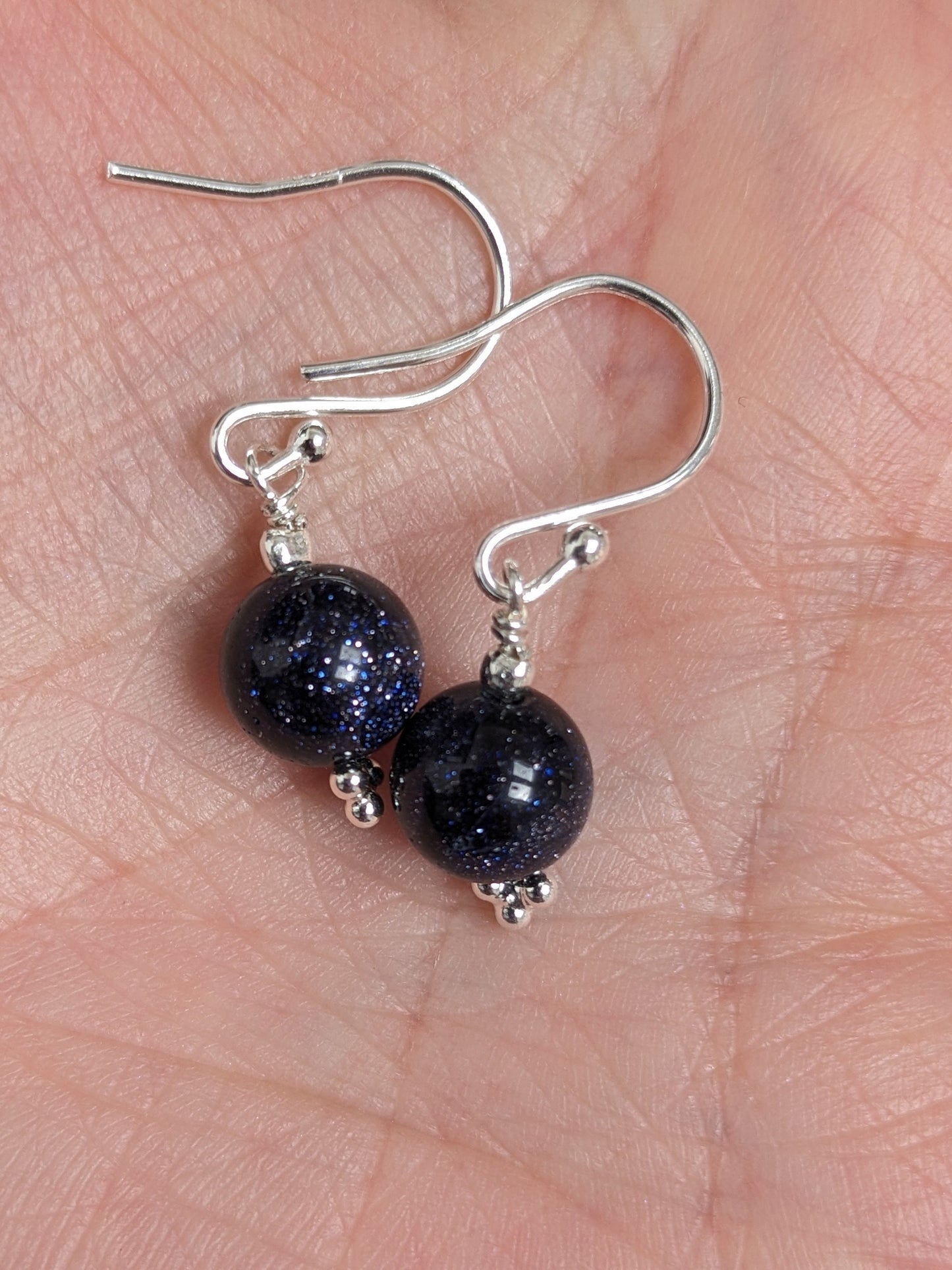 Sterling Silver Earrings with a sparkle blue goldstone bead