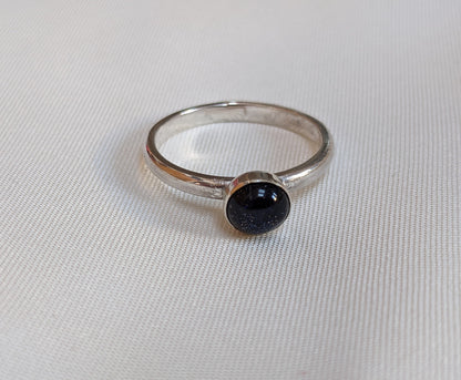 Blue goldstone Sterling Silver Ring, 2mm ring, glittery blue goldstone stacking ring