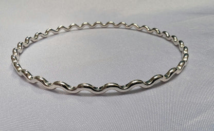 Sterling Silver Solid Wavy Bangle | wiggly stacking bangle