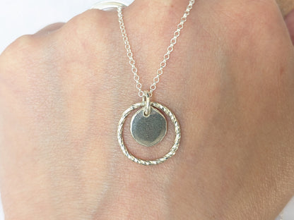 Sterling Silver Personalised Pendant Charm Necklace | Handmade Initial in a Circle Pendant