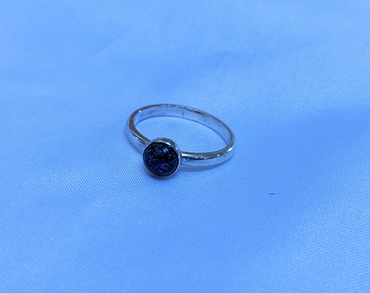 Blue goldstone Sterling Silver Ring, 2mm ring, glittery blue goldstone stacking ring